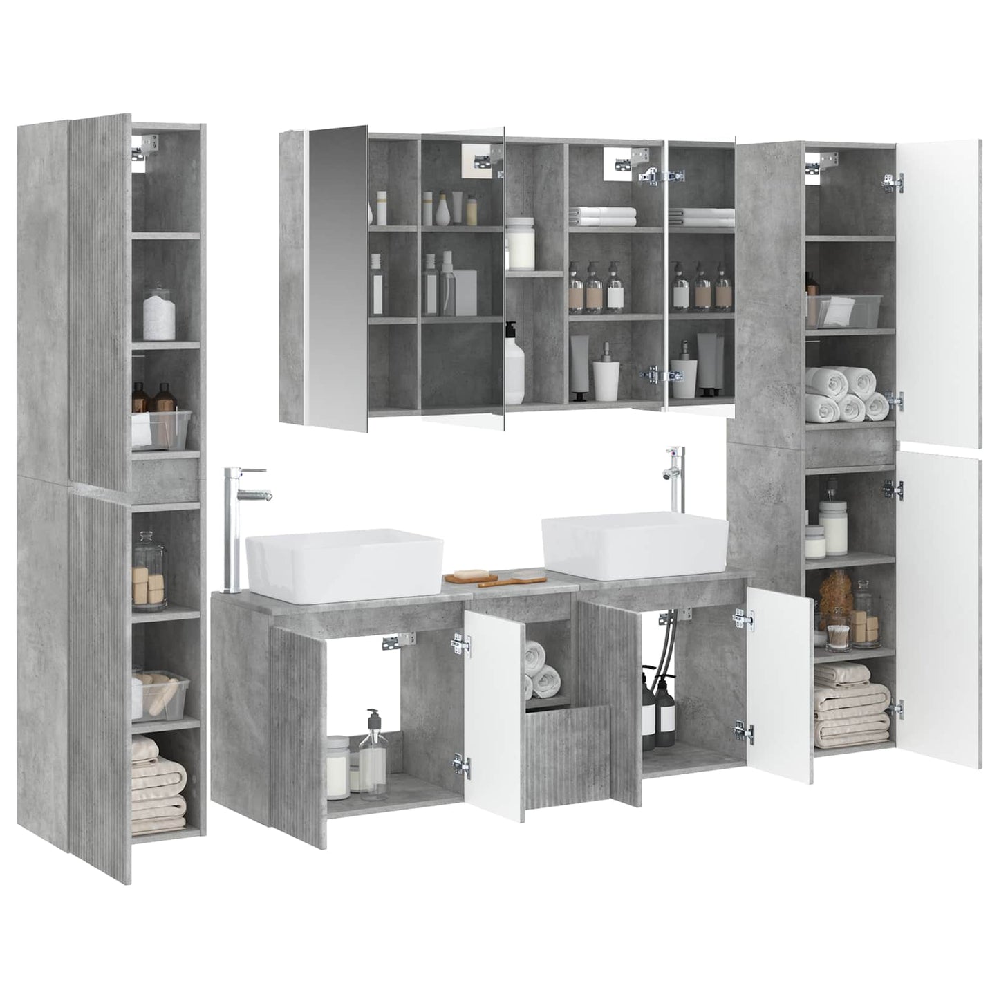 Bathroom Furniture Set 6 pcs Concrete Grey