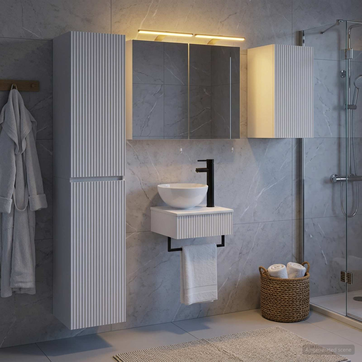 Bathroom Furniture Set 5 pcs White Engineered Wood and Glass