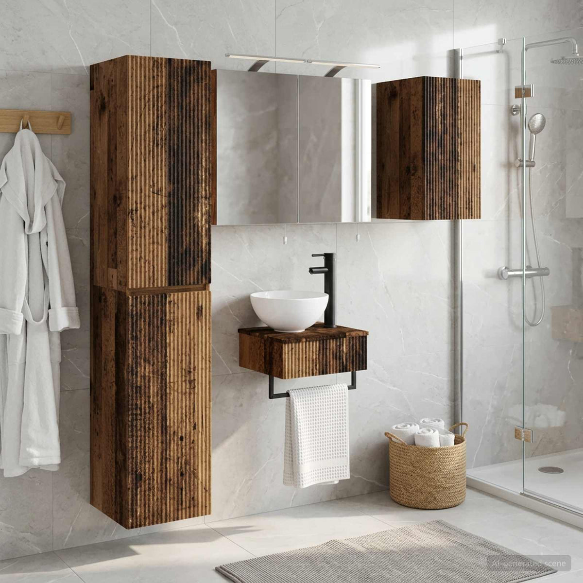 Bathroom Furniture Set 5 pcs Old Wood Engineered Wood and Glass
