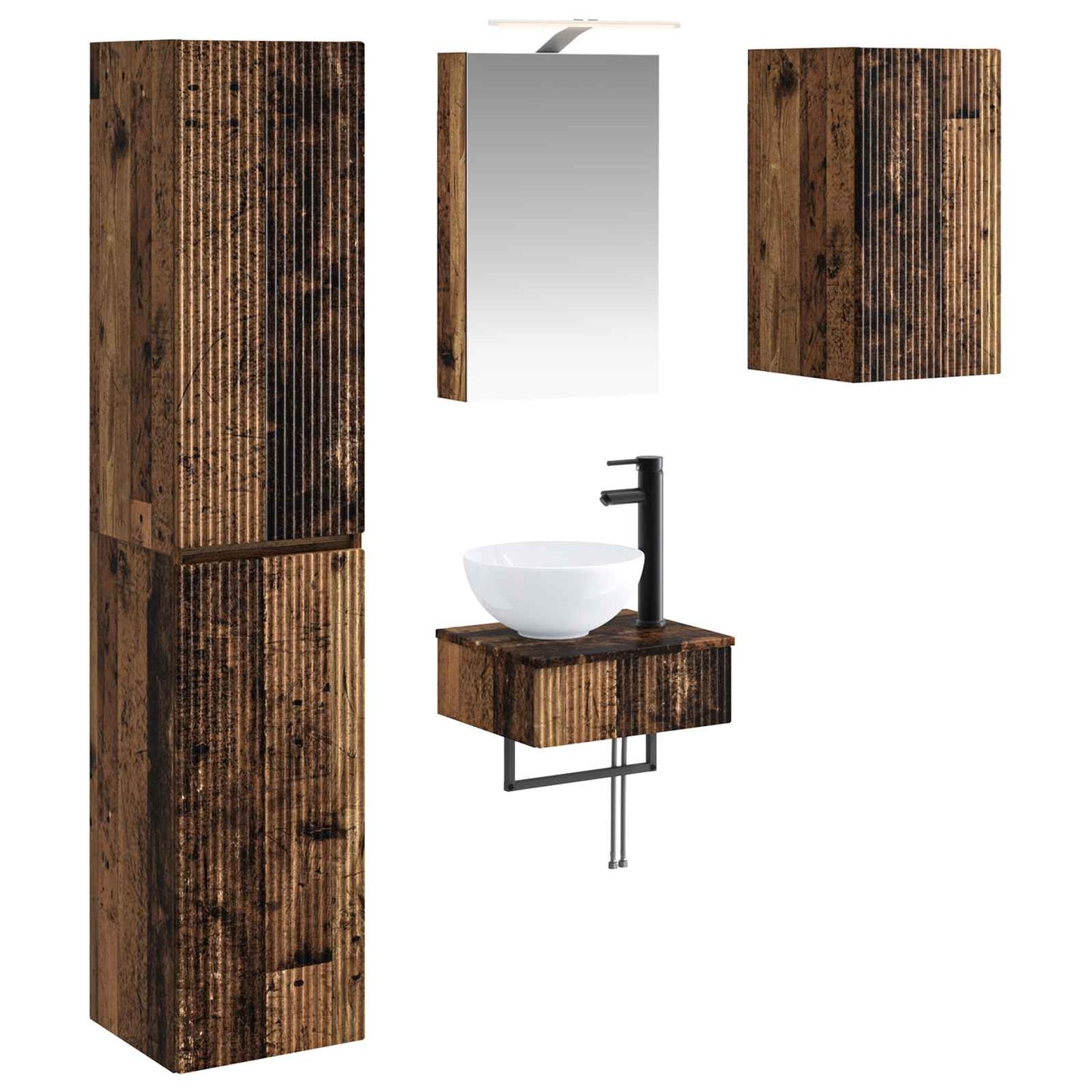 Bathroom Furniture Set 5 pcs Old Wood Engineered Wood and Glass