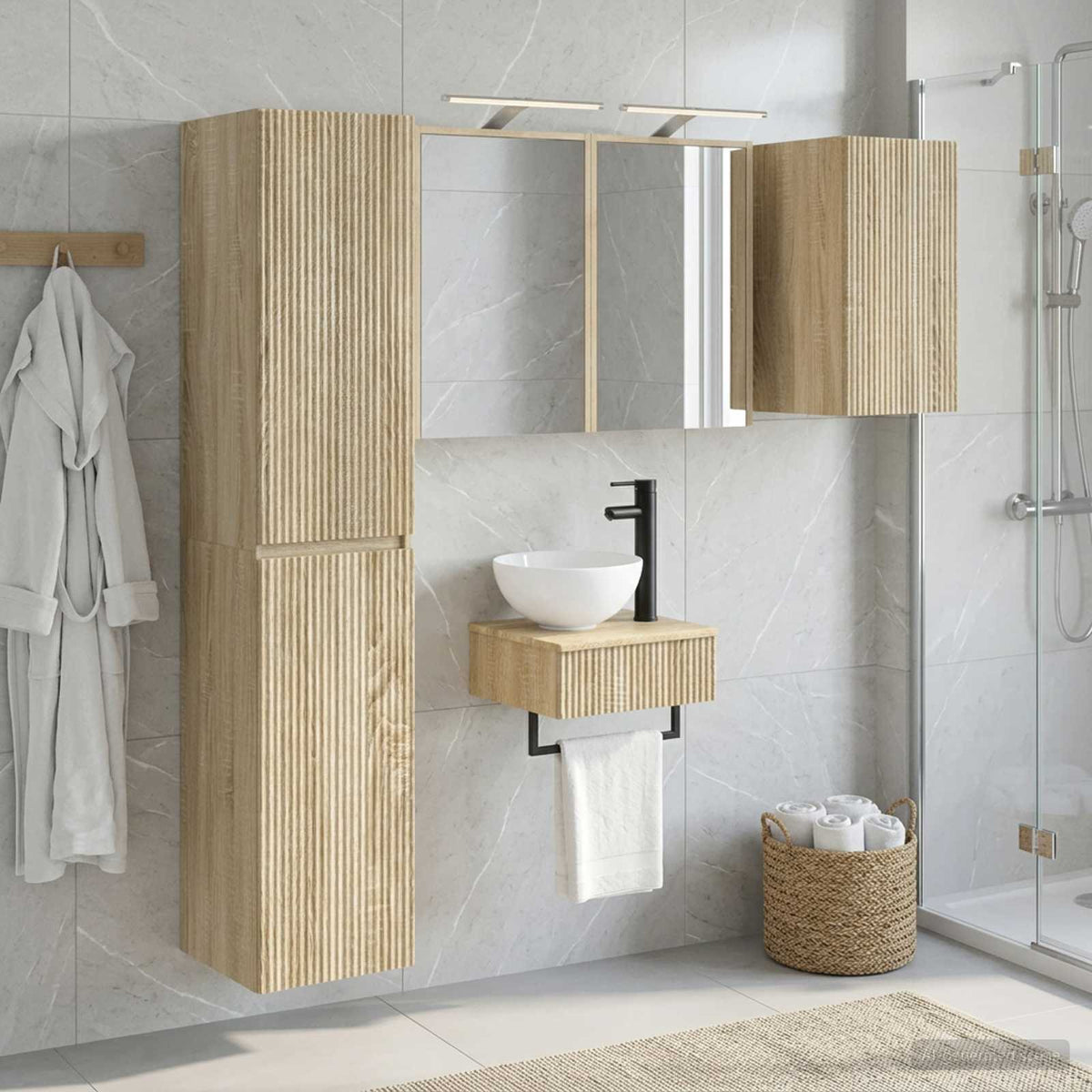Bathroom Furniture Set 5 pcs Sonoma Oak 33 x 34.5 x 160 cm