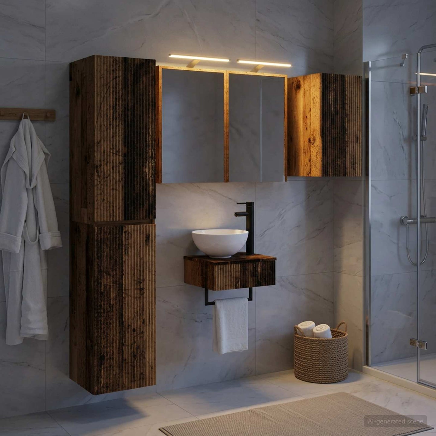 Bathroom Furniture Set 5 pcs Old Wood Engineered Wood and Glass