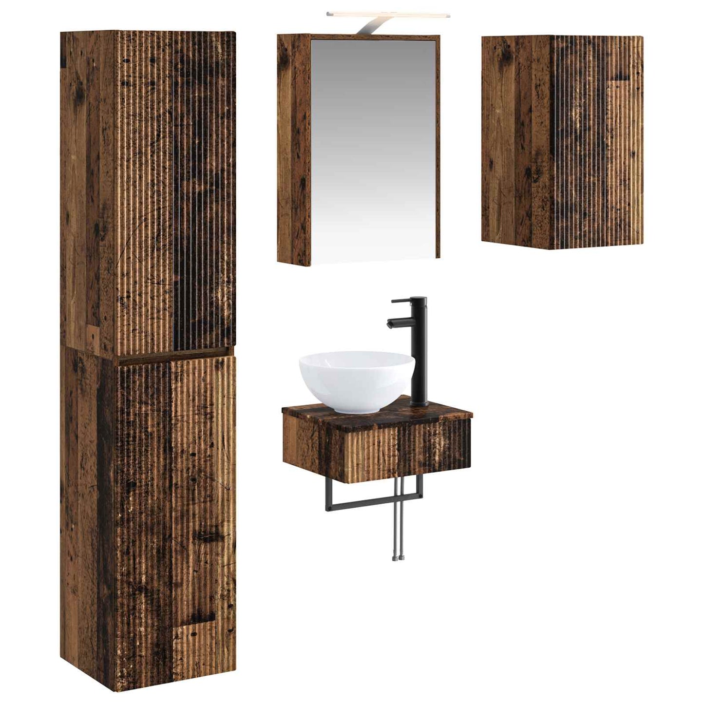 Bathroom Furniture Set 5 pcs Old Wood Engineered Wood and Glass