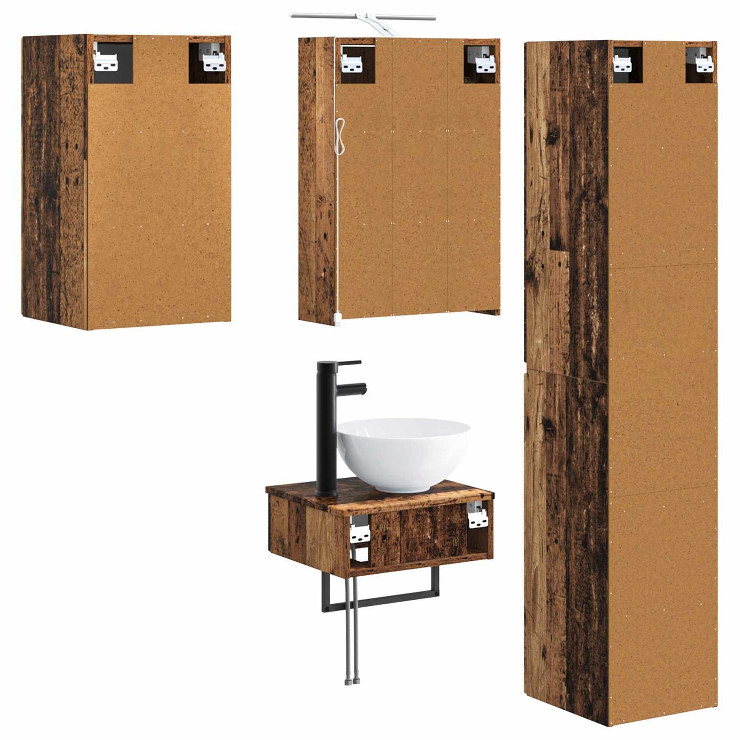 Bathroom Furniture Set 5 pcs Old Wood Engineered Wood and Glass