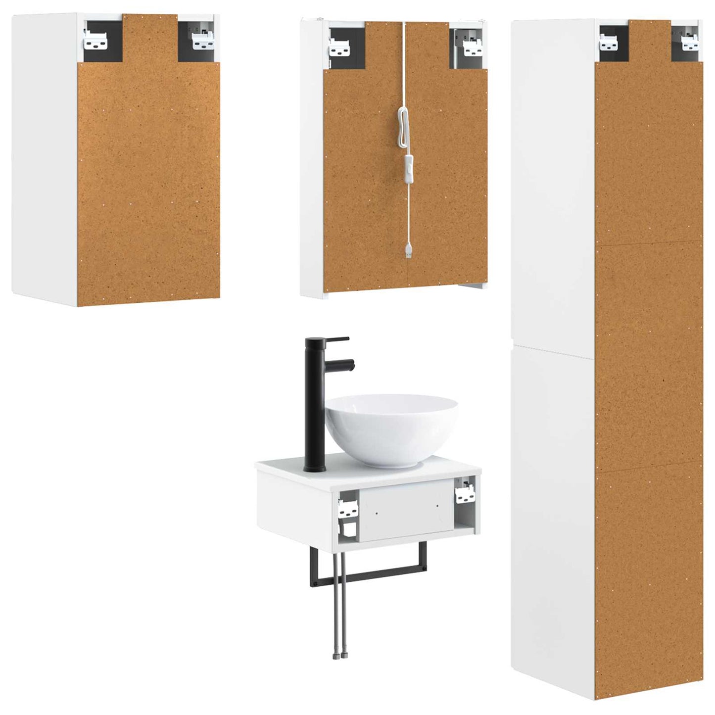 Bathroom Furniture Set 5 pcs White Engineered Wood and Glass