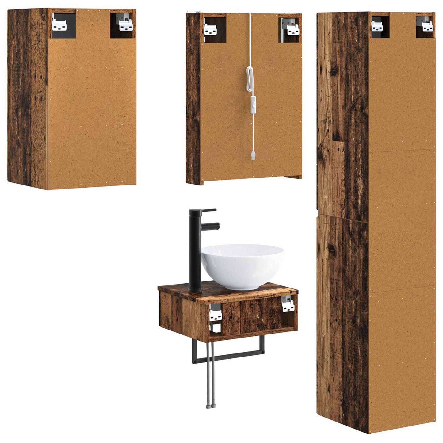 Bathroom Furniture Set 5 pcs Old Wood Engineered Wood and Glass