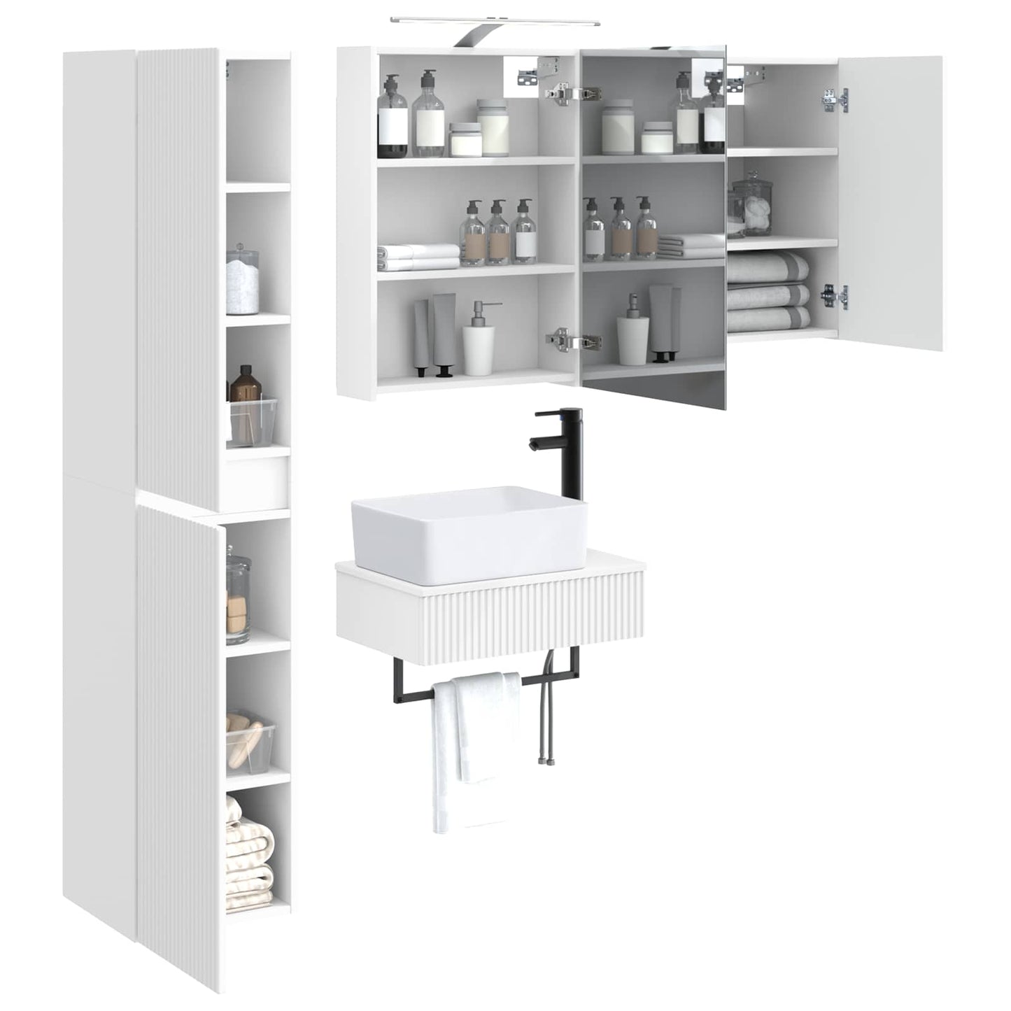 Bathroom Furniture Set 5 pcs White Engineered Wood and Glass