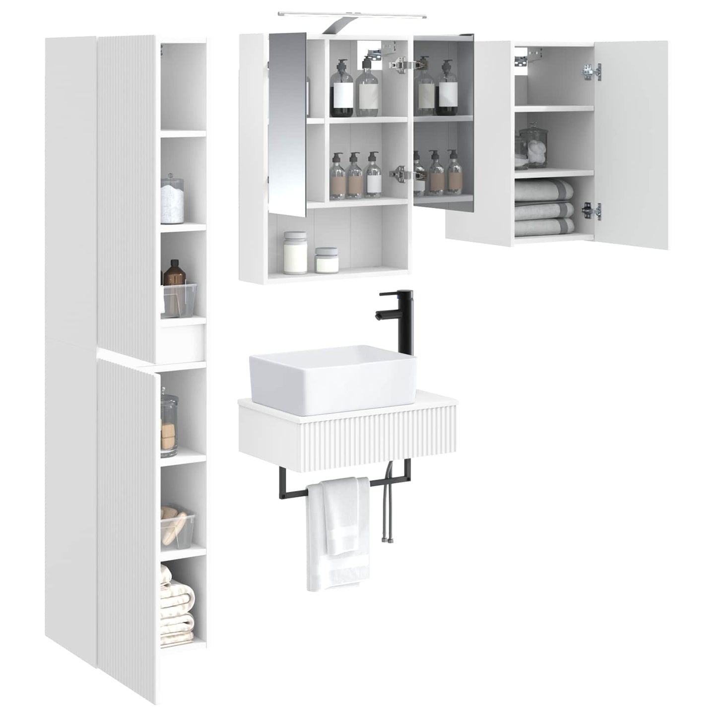 Bathroom Furniture Set 5 pcs White Engineered Wood and Glass