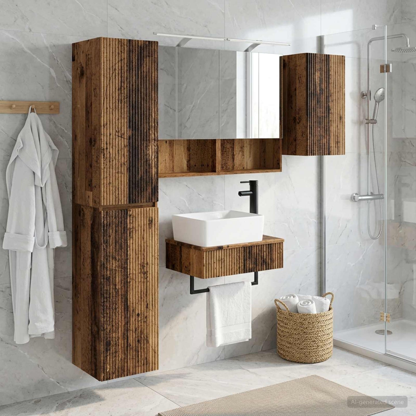 Bathroom Furniture Set 5 pcs Old Wood Engineered Wood and Glass