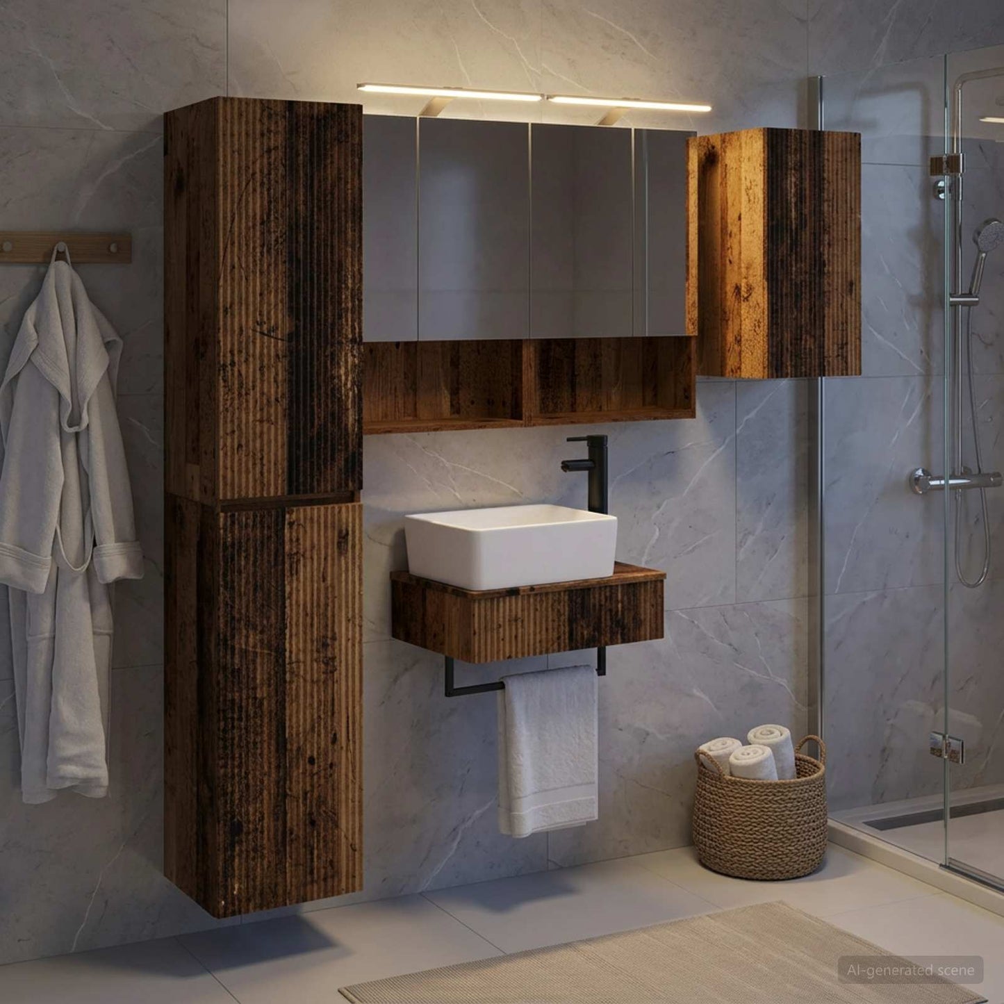 Bathroom Furniture Set 5 pcs Old Wood Engineered Wood and Glass
