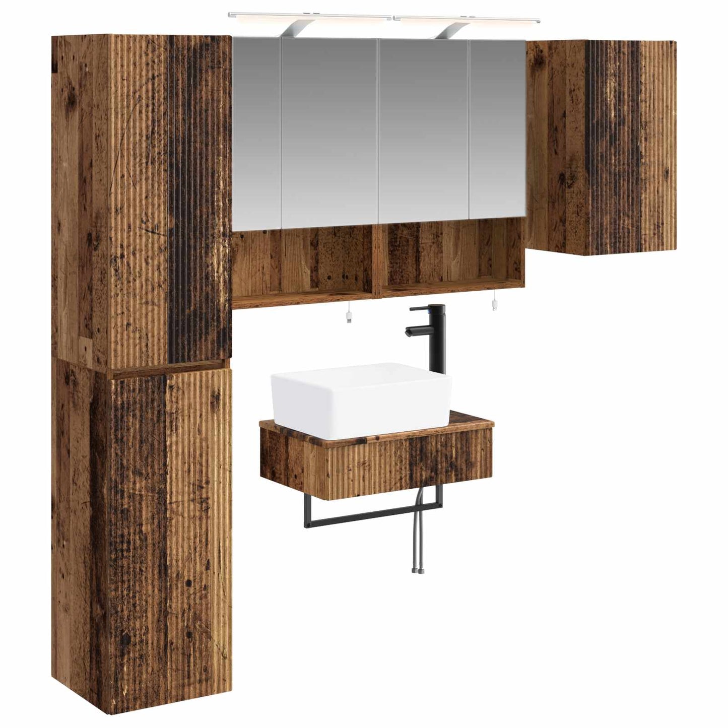 Bathroom Furniture Set 5 pcs Old Wood Engineered Wood and Glass