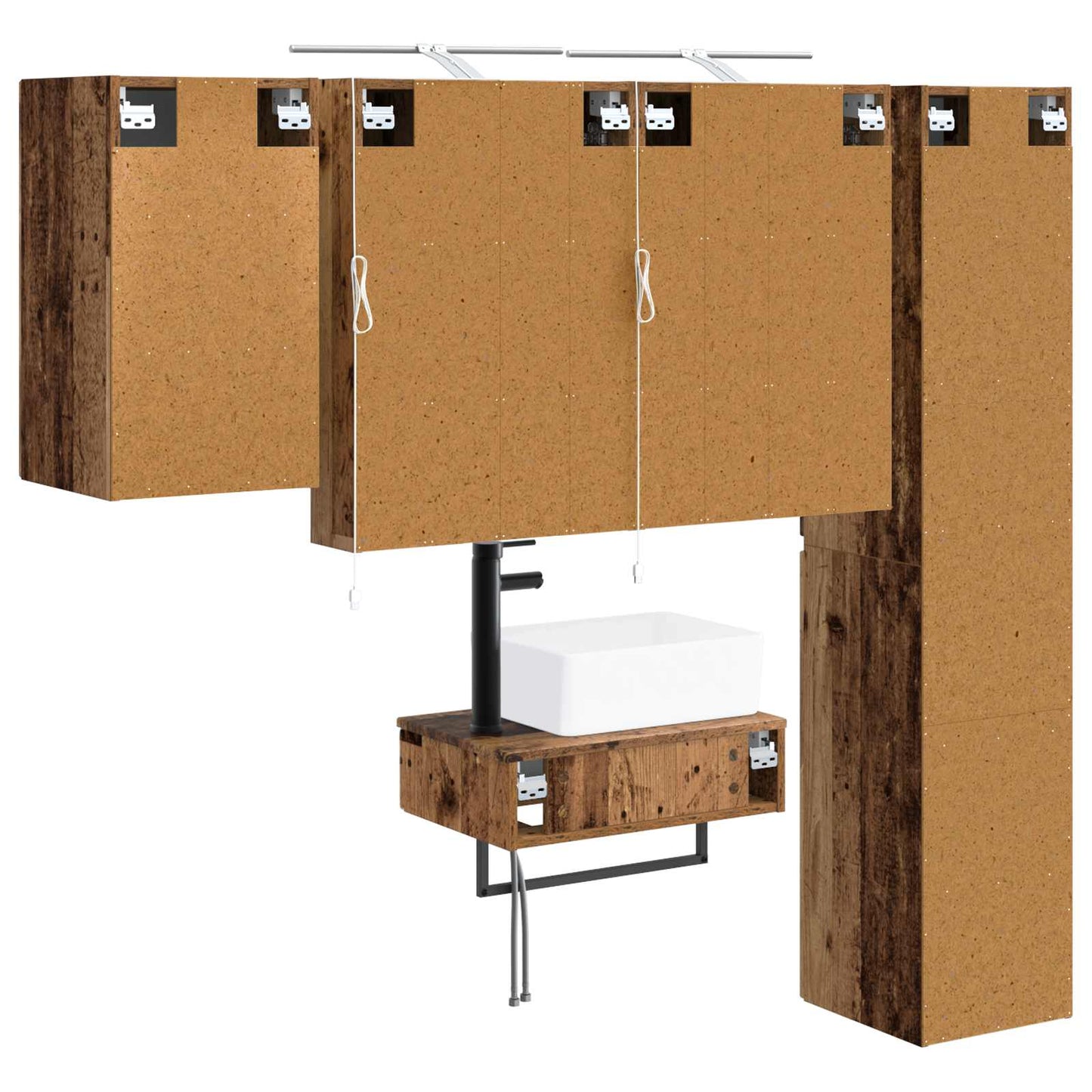 Bathroom Furniture Set 5 pcs Old Wood Engineered Wood and Glass