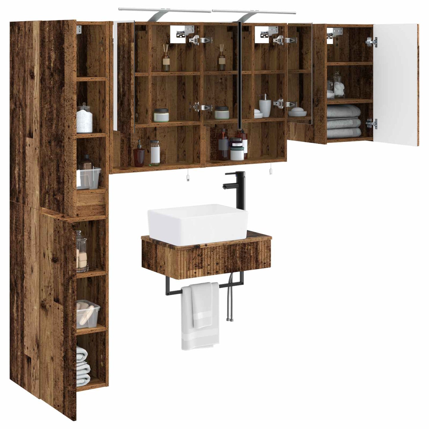Bathroom Furniture Set 5 pcs Old Wood Engineered Wood and Glass