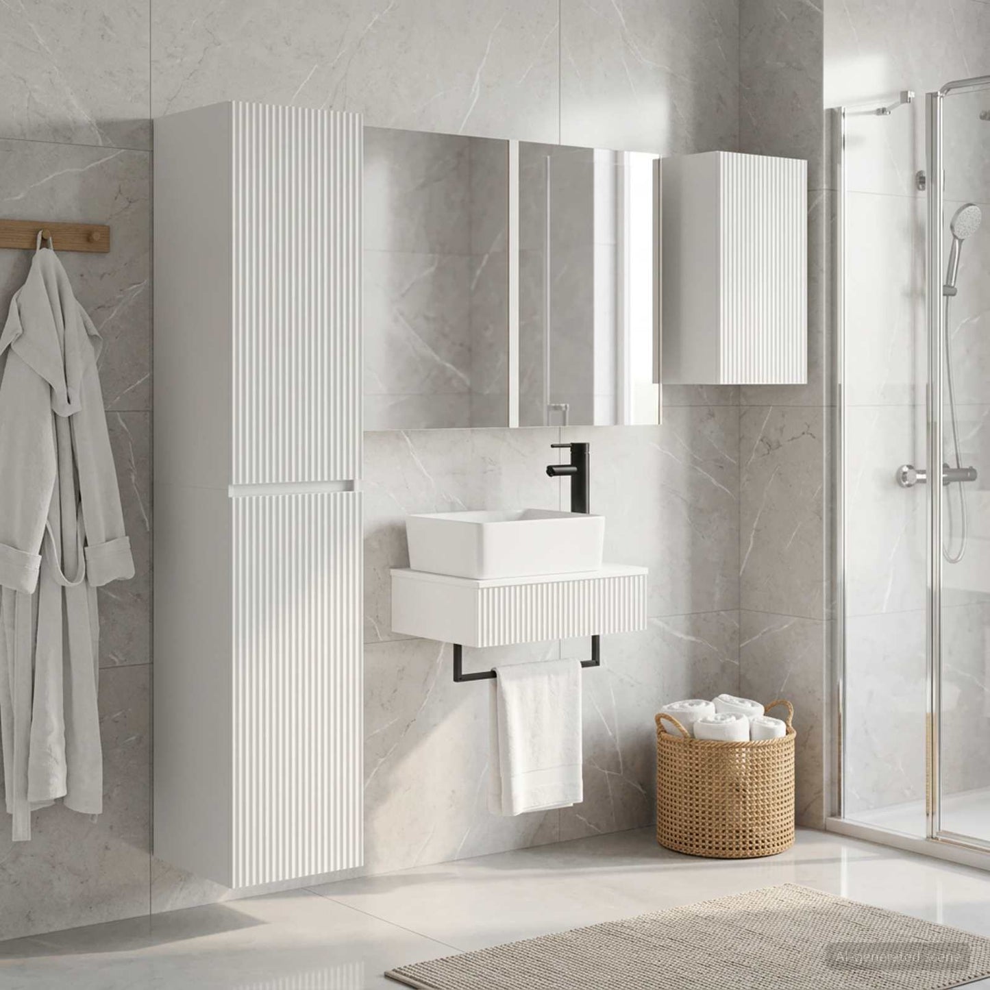 Bathroom Furniture Set 5 pcs White Engineered Wood and Glass
