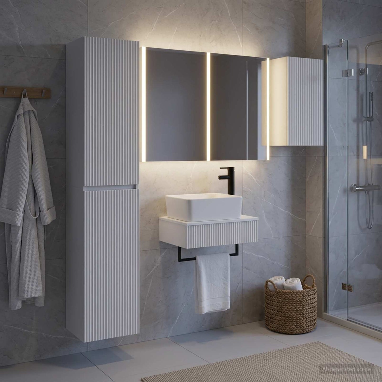 Bathroom Furniture Set 5 pcs White Engineered Wood and Glass