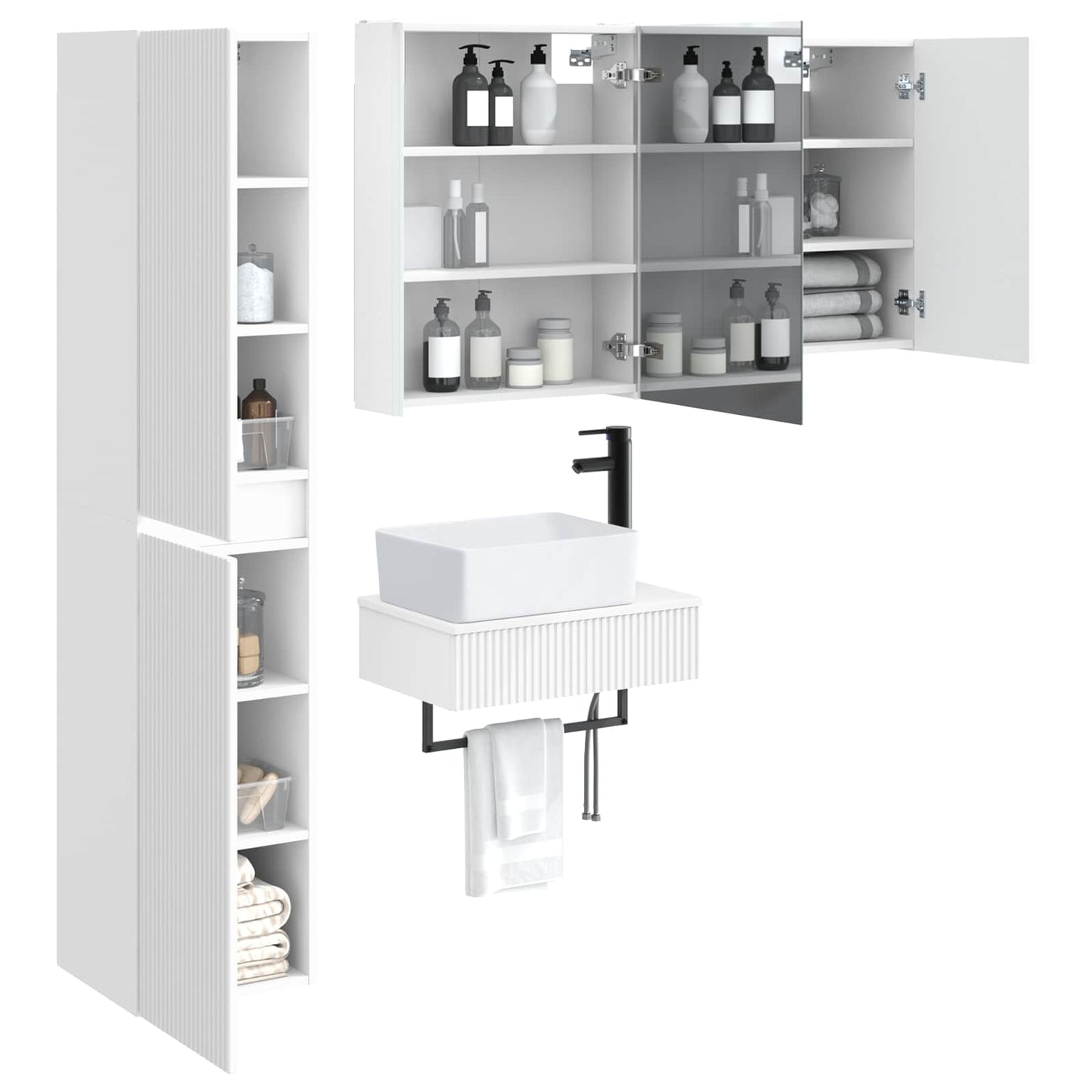 Bathroom Furniture Set 5 pcs White Engineered Wood and Glass