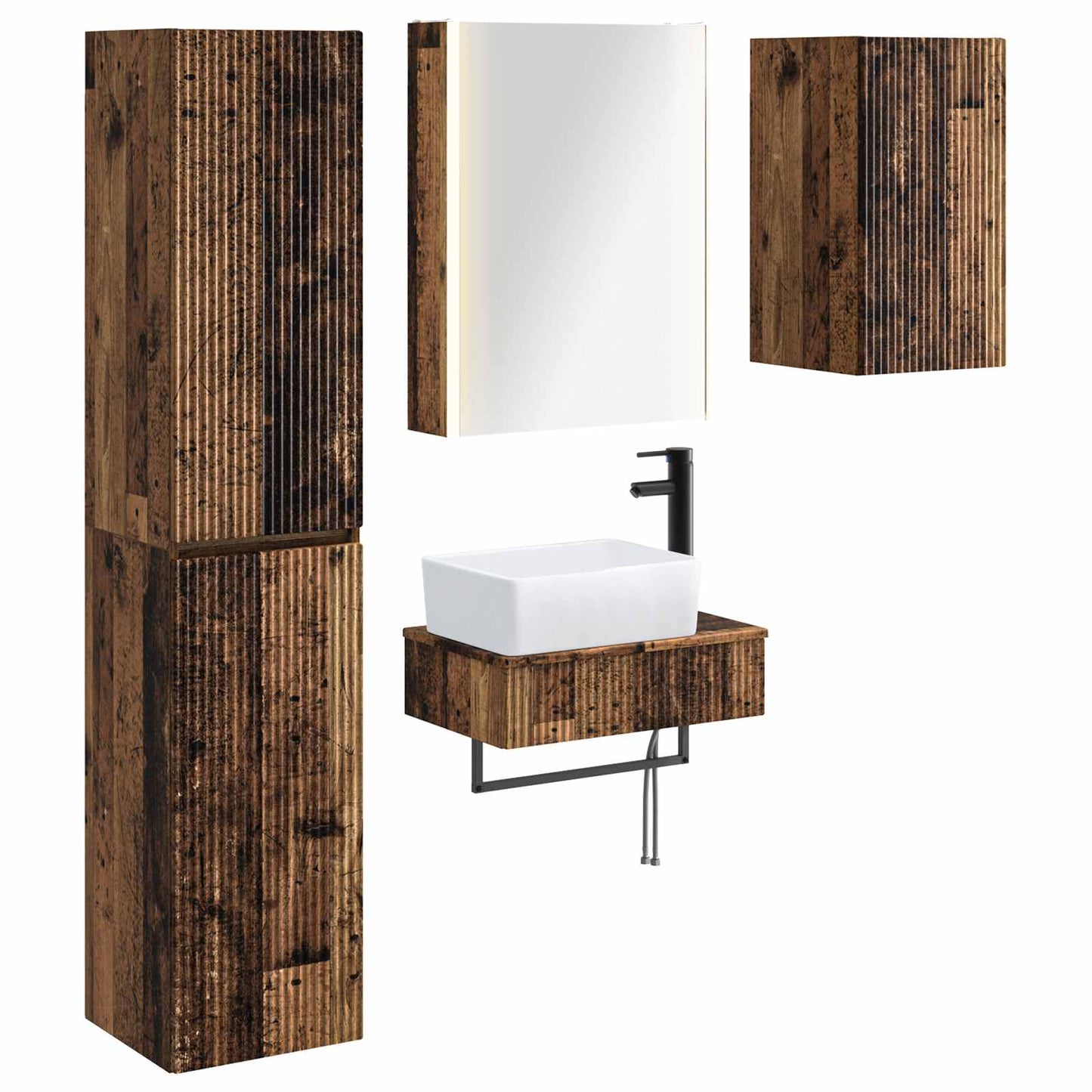 Bathroom Furniture Set 5 pcs Old Wood Engineered Wood and Glass