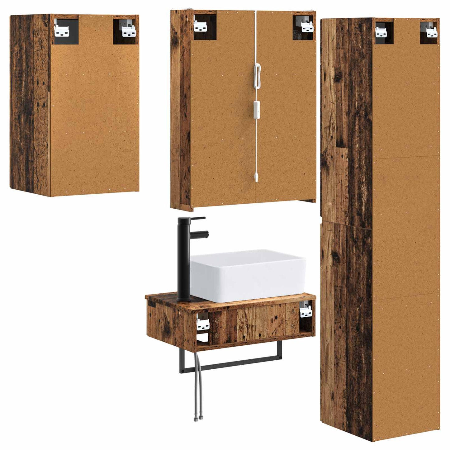 Bathroom Furniture Set 5 pcs Old Wood Engineered Wood and Glass