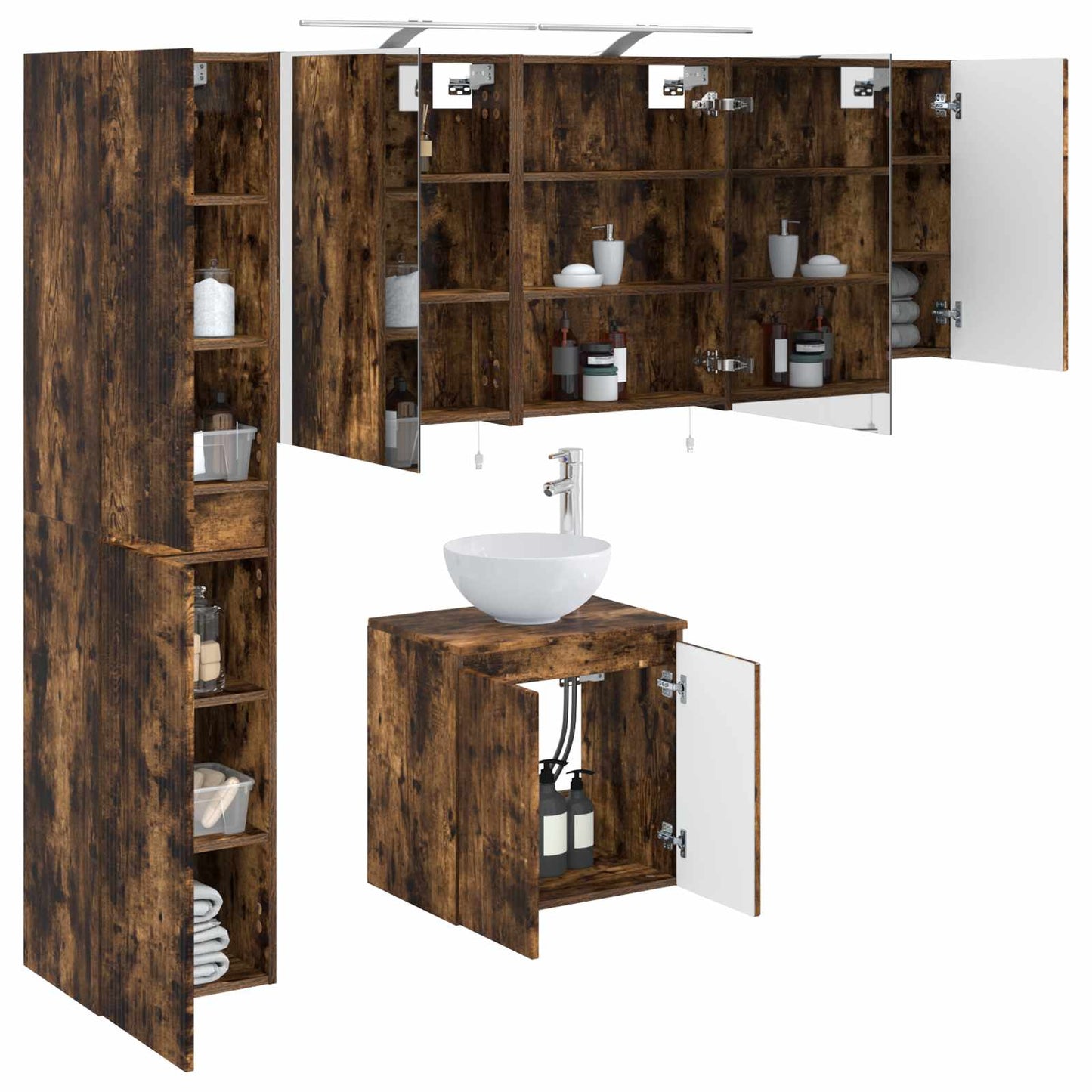 Bathroom Cabinet Set 5 pcs Smoked Oak 50 x 14.5 x 70 cm