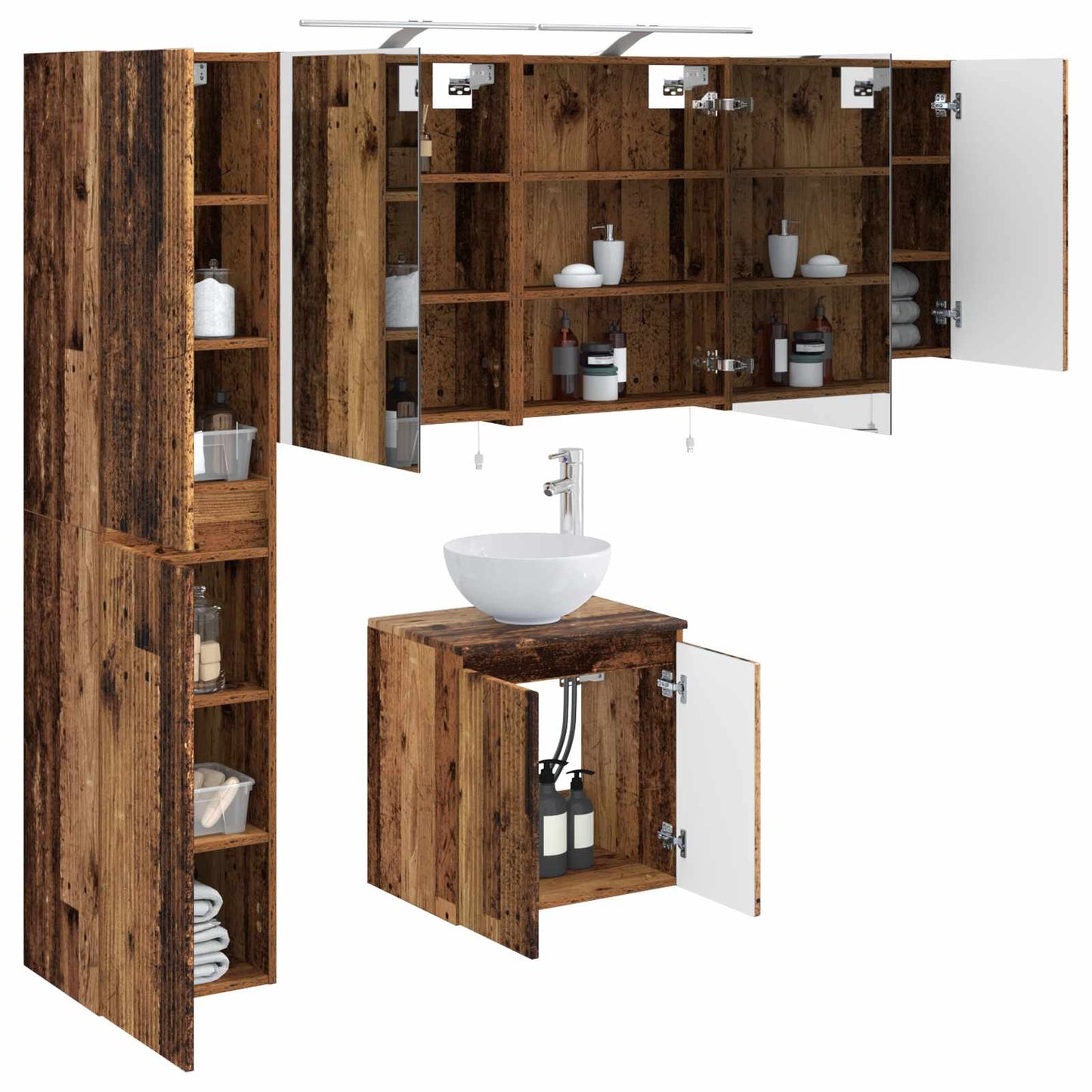 Bathroom Cabinet Set 5 pcs Old Wood 50 x 14.5 x 70 cm