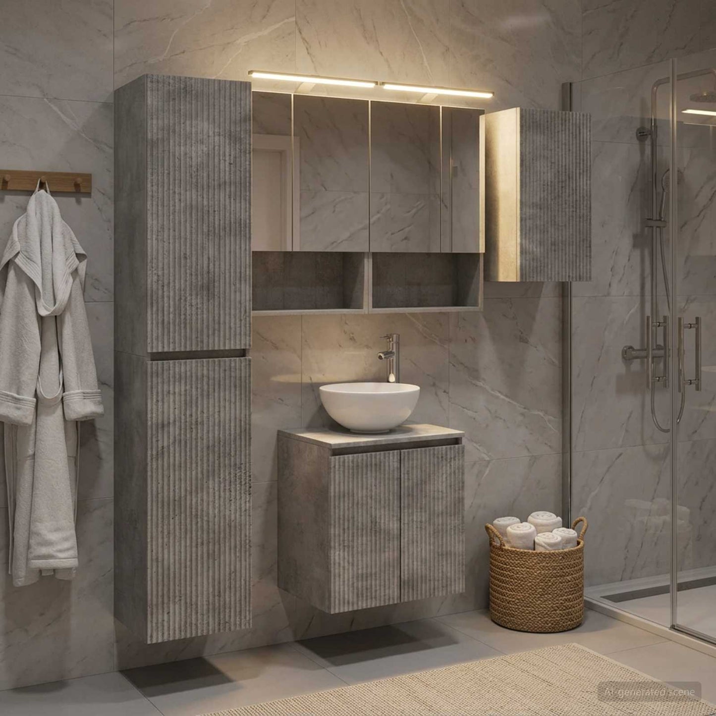 Bathroom Cabinet Set 5 pcs Concrete Grey 50 x 14.5 x 70 cm