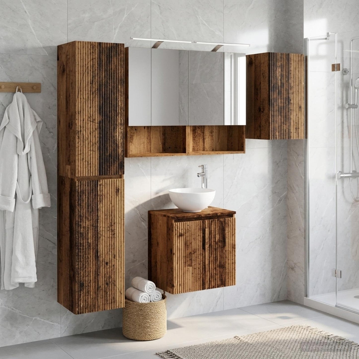Bathroom Cabinet Set 5 pcs Old Wood 50 x 14.5 x 70 cm
