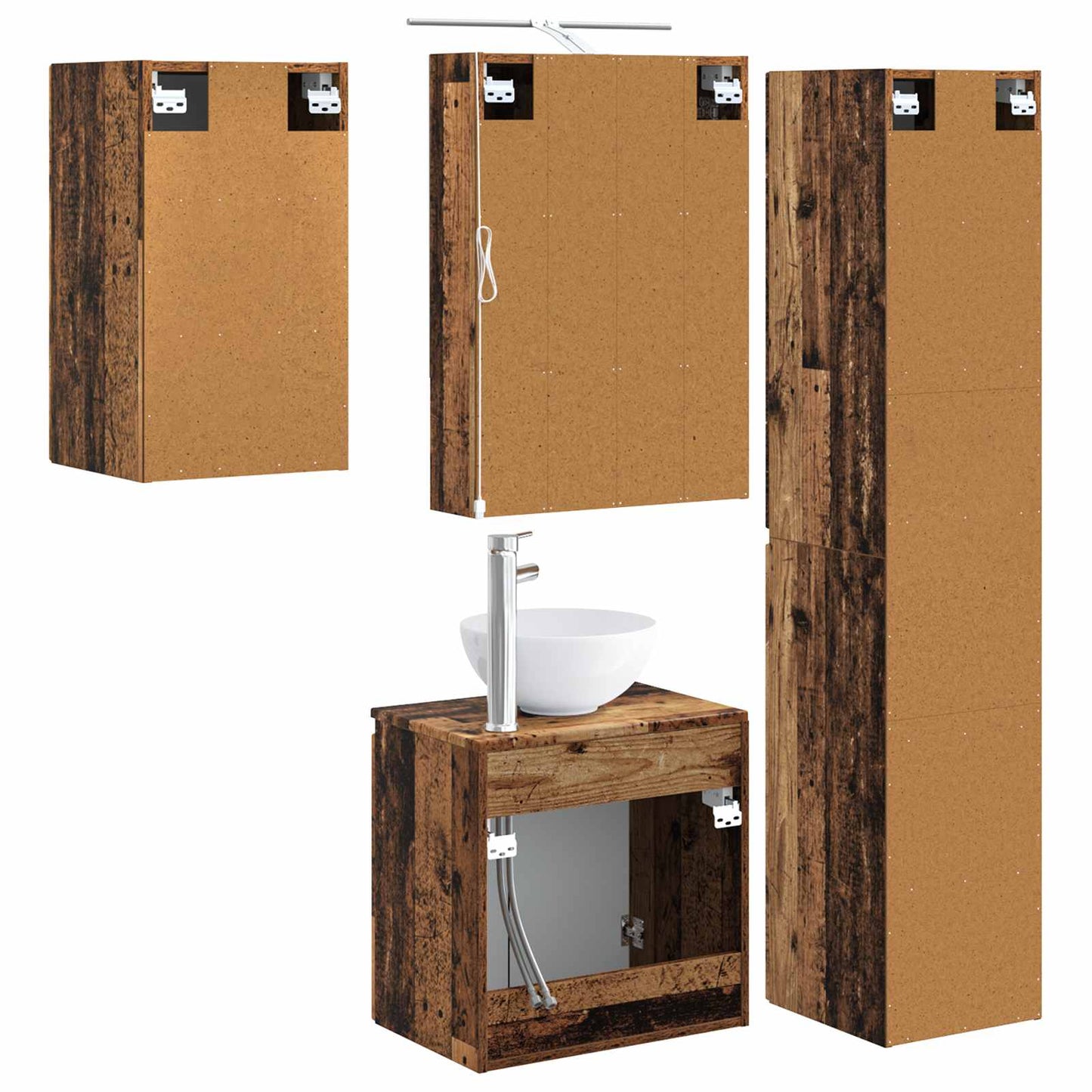 Bathroom Cabinet Set 5 pcs Old Wood 50 x 14.5 x 70 cm