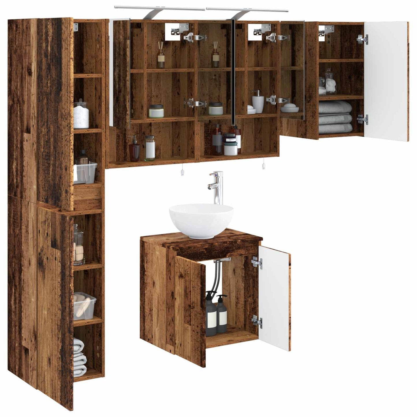 Bathroom Cabinet Set 5 pcs Old Wood 50 x 14.5 x 70 cm