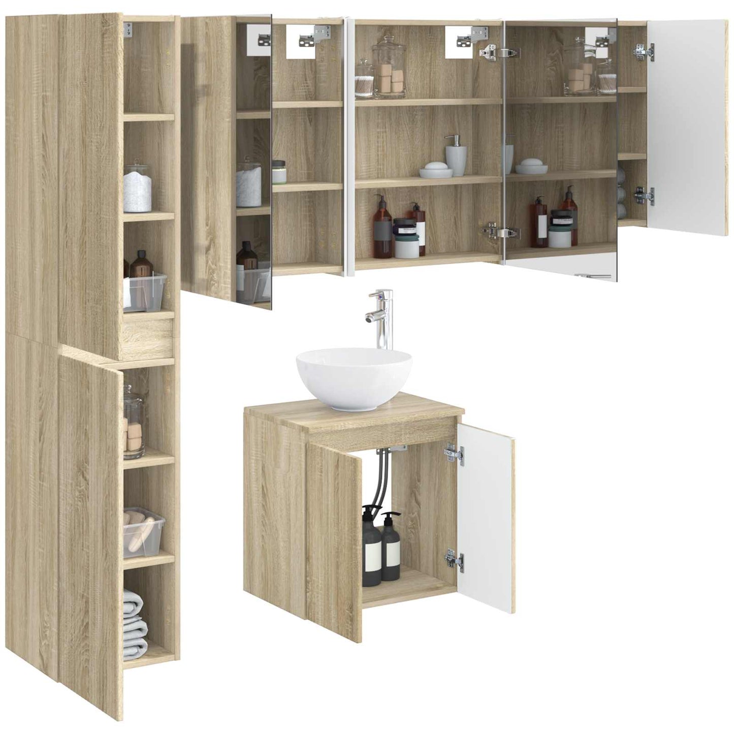 Bathroom Cabinet Set 5 pcs Sonoma Oak 53 x 15.5 x 70 cm