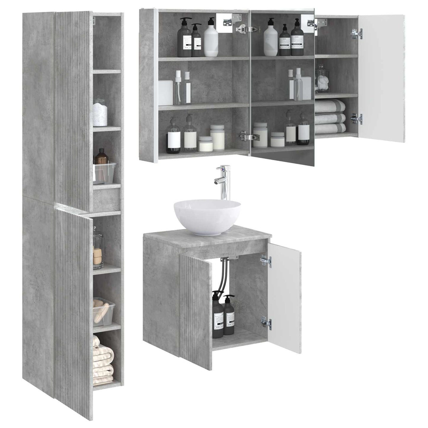 Bathroom Cabinet Set 5 pcs Concrete Grey 53 x 15.5 x 70 cm
