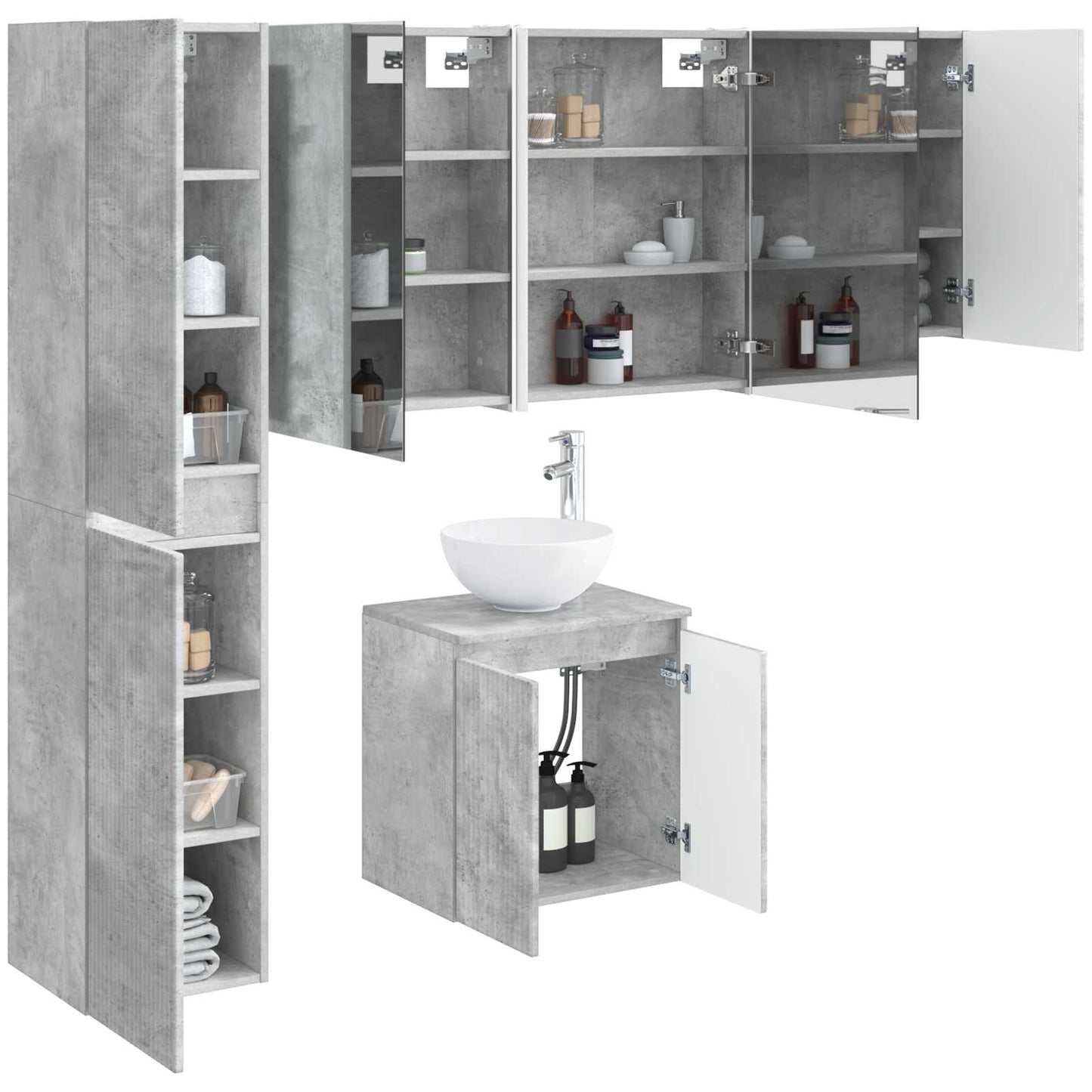 Bathroom Cabinet Set 5 pcs Concrete Grey 53 x 15.5 x 70 cm