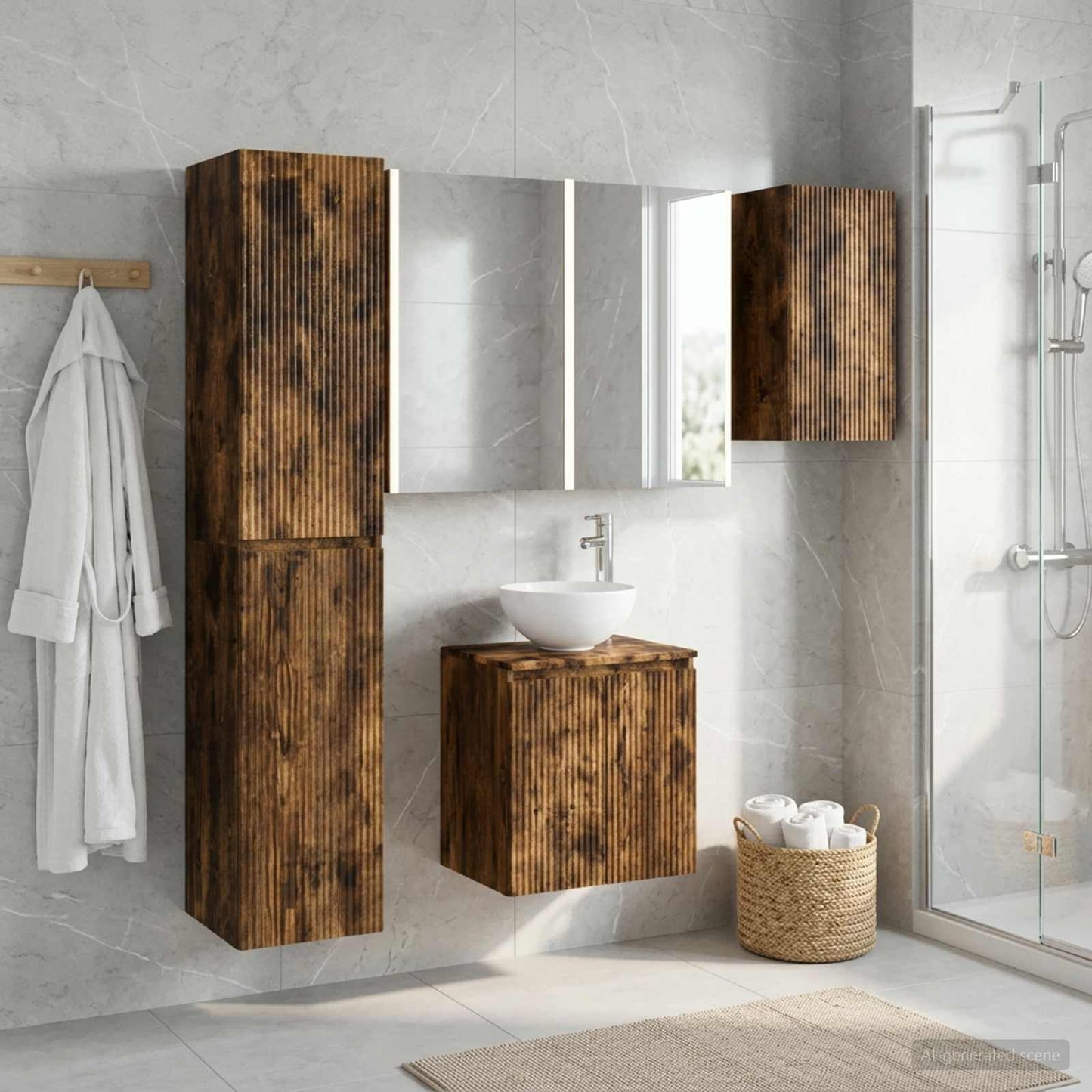 Bathroom Cabinet Set 5 pcs Smoked Oak 53 x 15.5 x 70 cm
