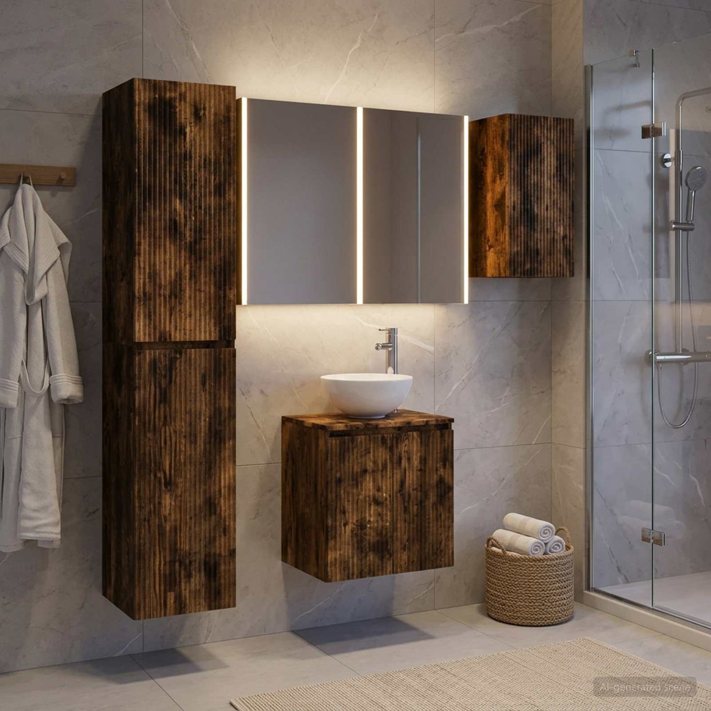 Bathroom Cabinet Set 5 pcs Smoked Oak 53 x 15.5 x 70 cm