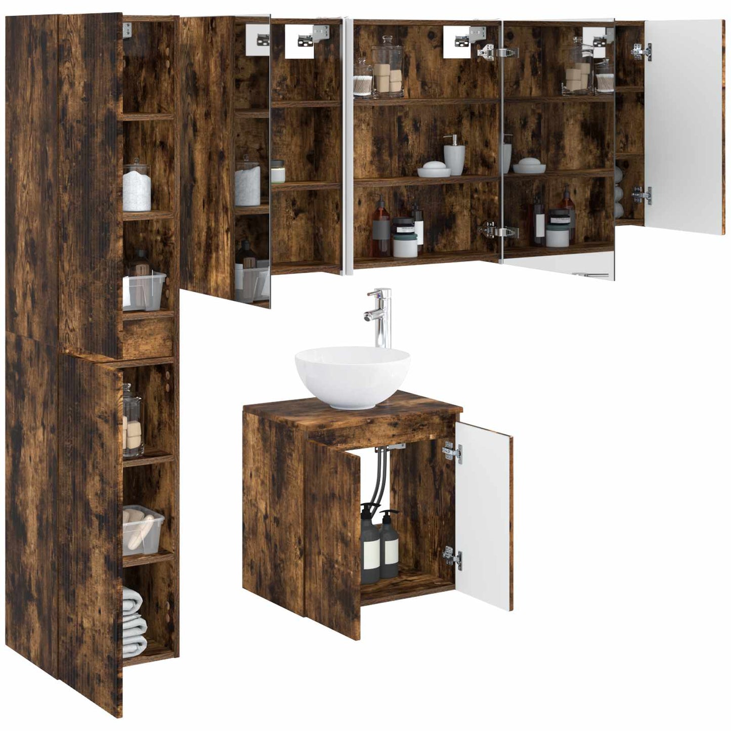 Bathroom Cabinet Set 5 pcs Smoked Oak 53 x 15.5 x 70 cm