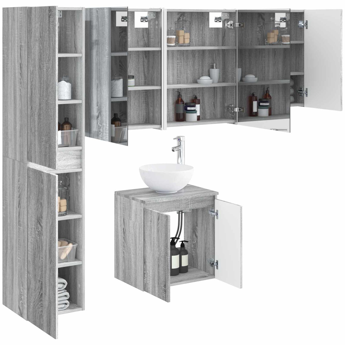 Bathroom Cabinet Set 5 pcs Grey Sonoma 53 x 15.5 x 70 cm