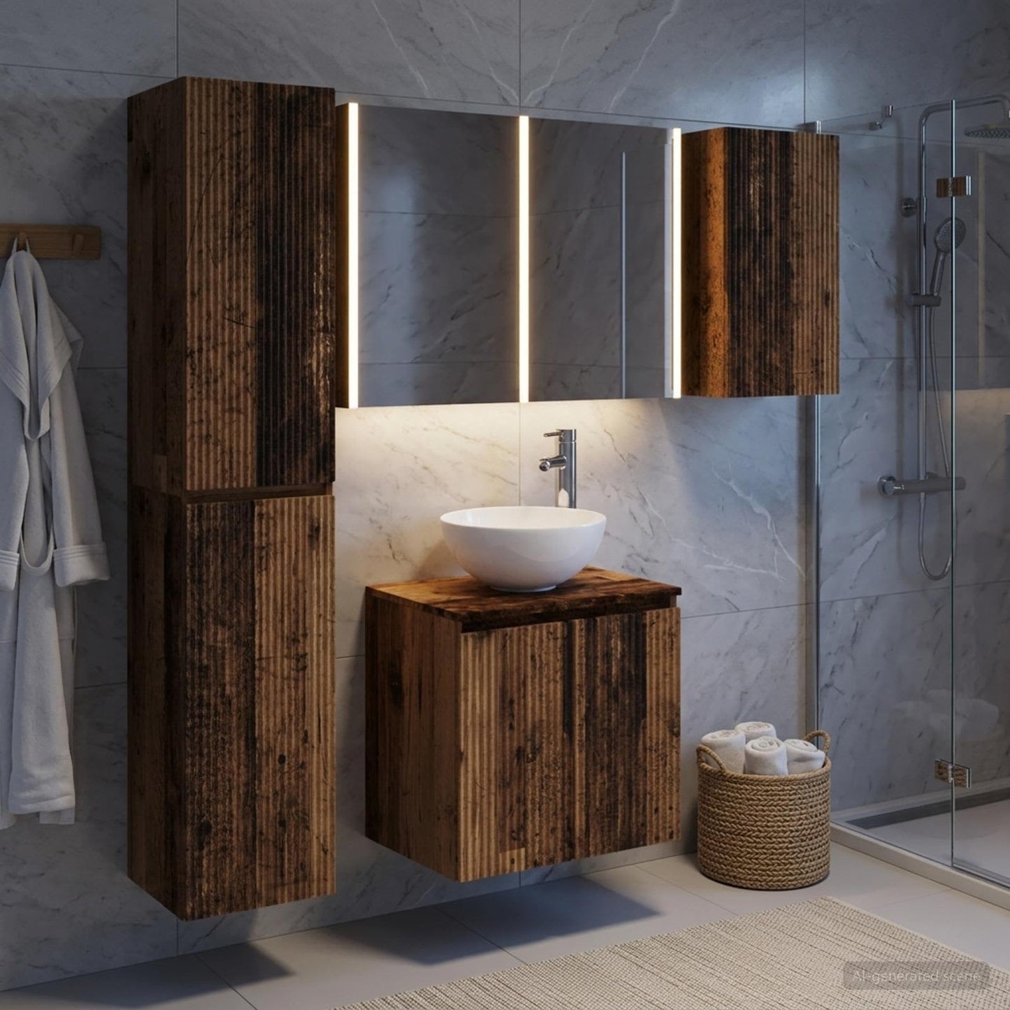 Bathroom Cabinet Set 5 pcs Old Wood 53 x 15.5 x 70 cm