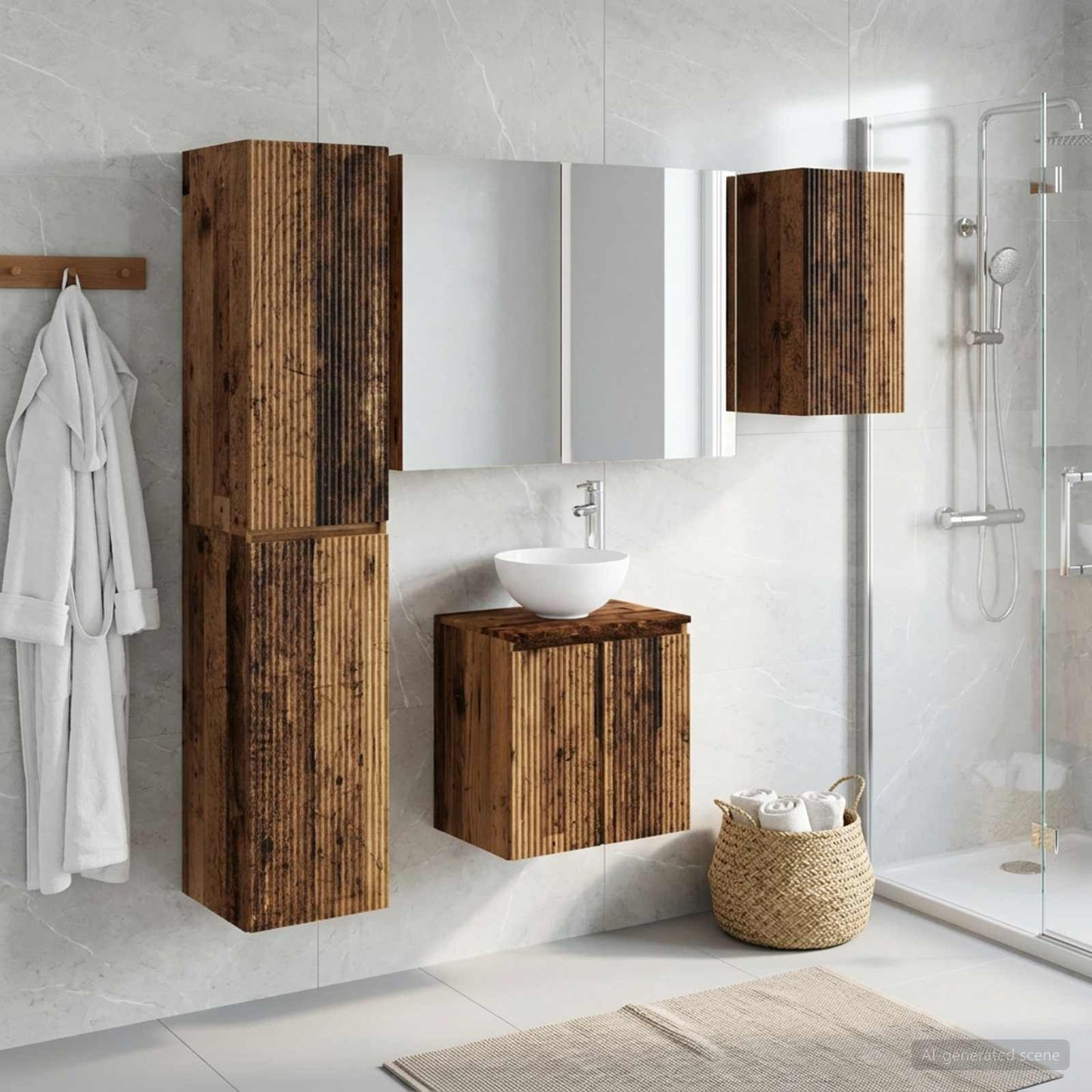 Bathroom Cabinet Set 5 pcs Old Wood 53 x 15.5 x 70 cm