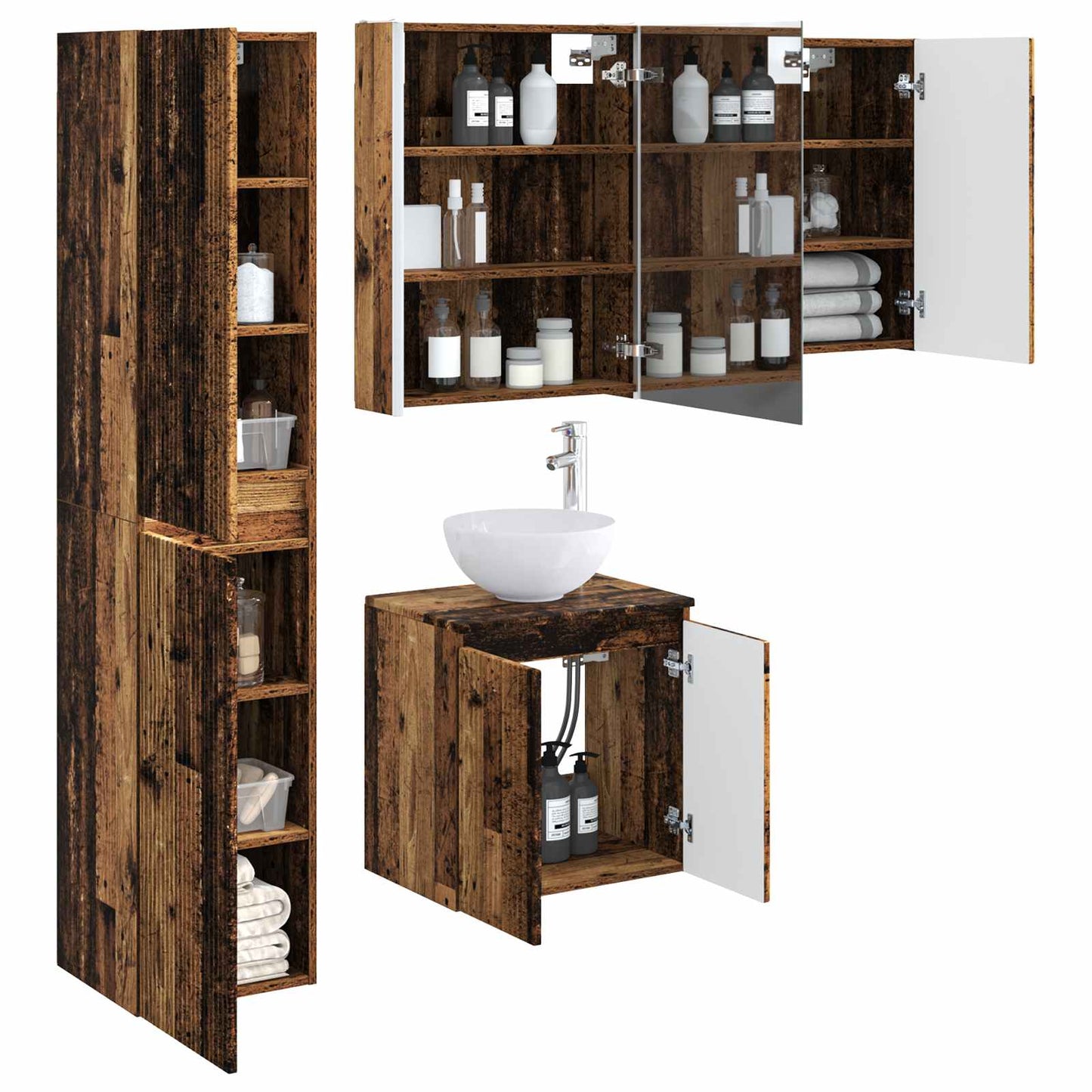 Bathroom Cabinet Set 5 pcs Old Wood 53 x 15.5 x 70 cm