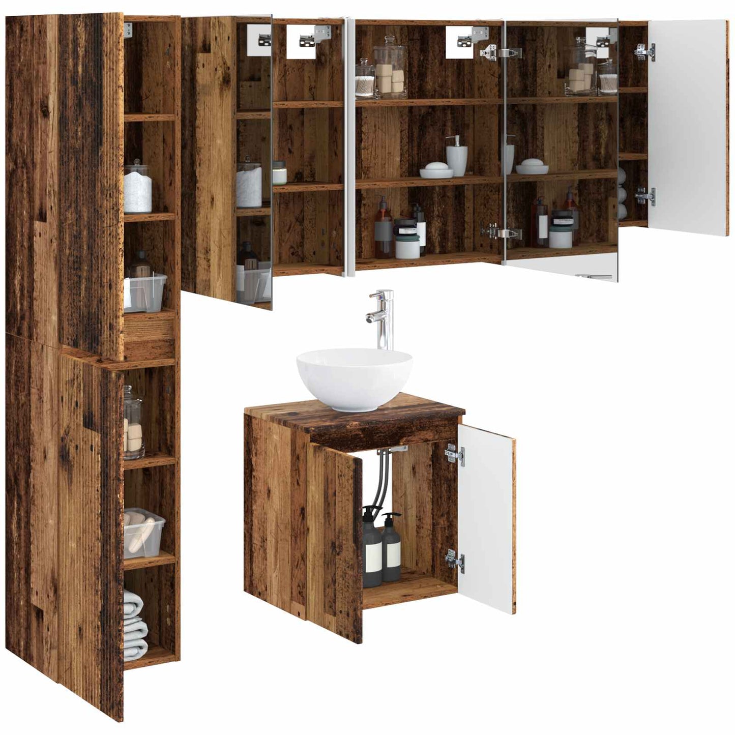 Bathroom Cabinet Set 5 pcs Old Wood 53 x 15.5 x 70 cm