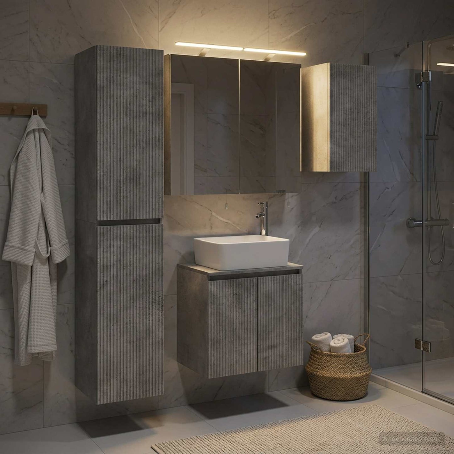 Bathroom Cabinet Set 5 pcs Concrete Grey 50 x 14.5 x 70 cm