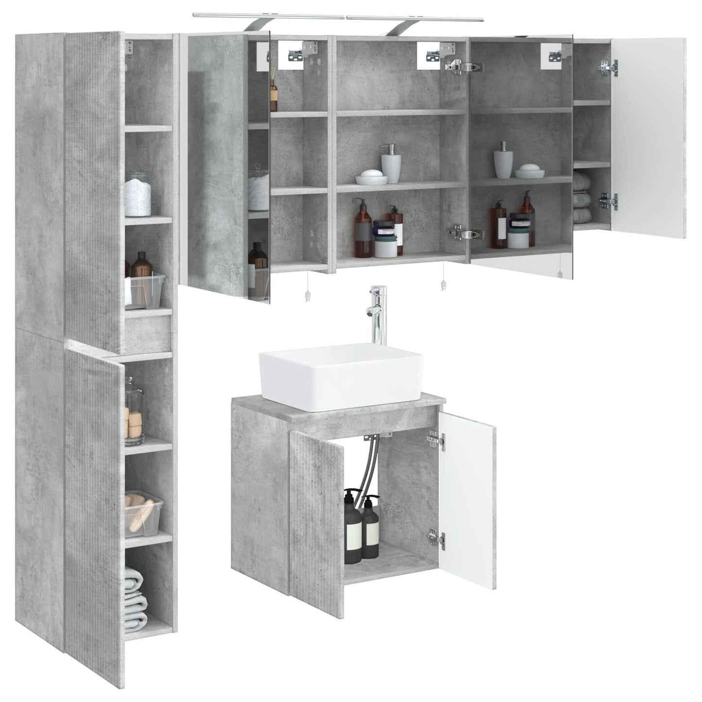 Bathroom Cabinet Set 5 pcs Concrete Grey 50 x 14.5 x 70 cm