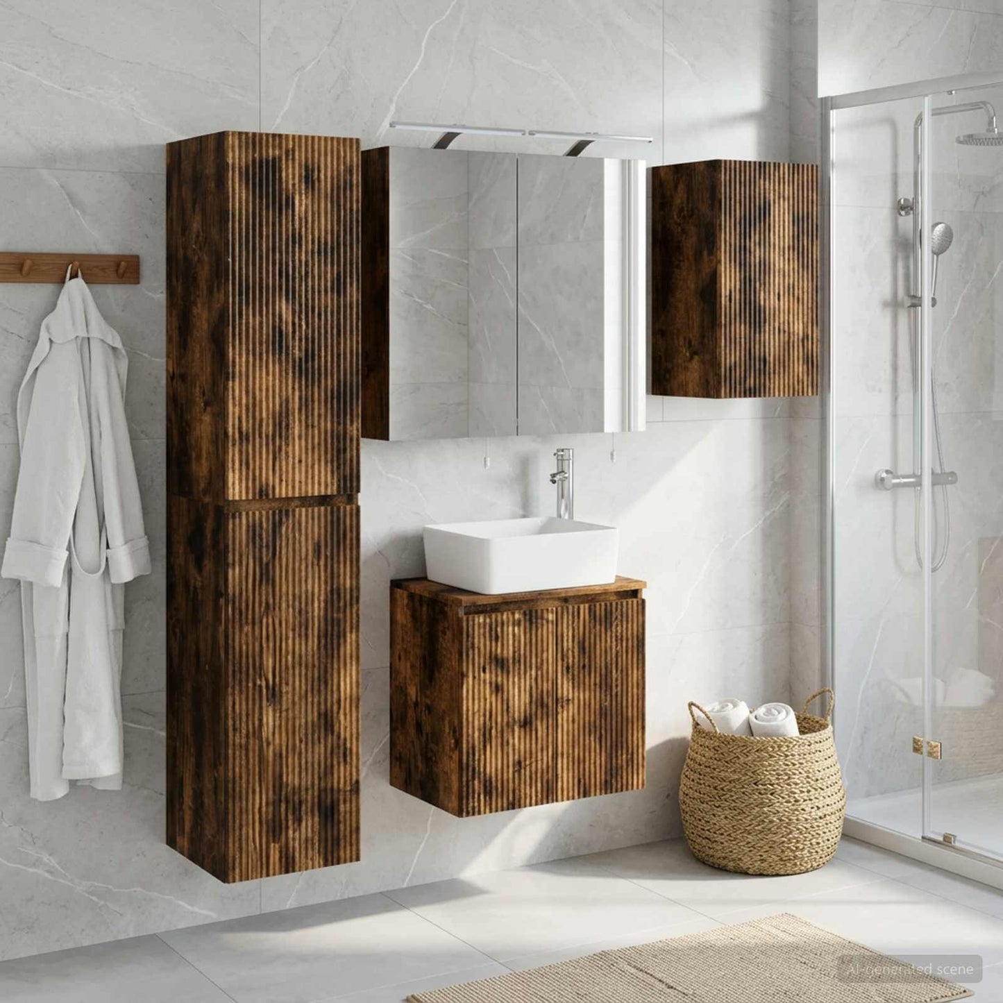 Bathroom Cabinet Set 5 pcs Smoked Oak 50 x 14.5 x 70 cm