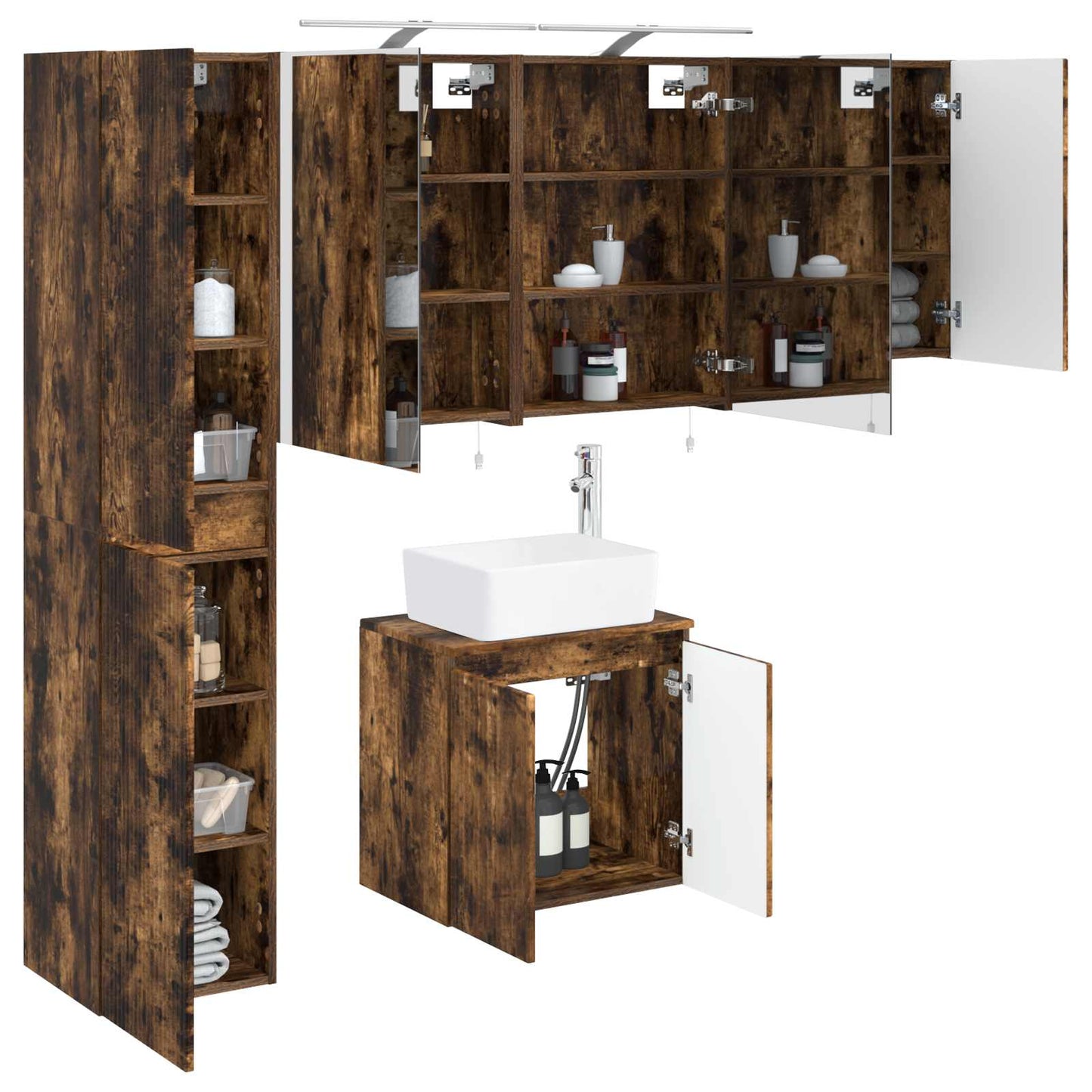 Bathroom Cabinet Set 5 pcs Smoked Oak 50 x 14.5 x 70 cm