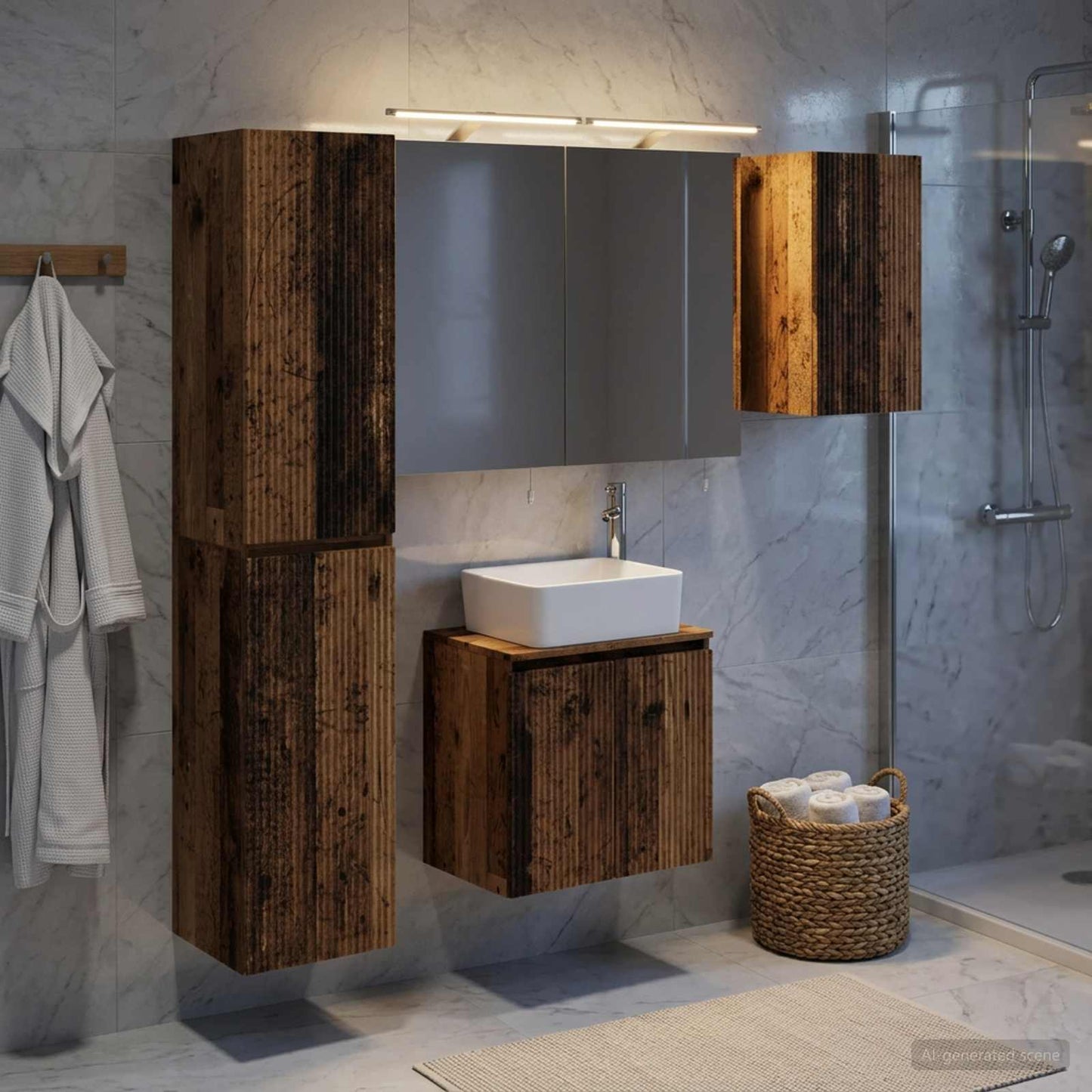 Bathroom Cabinet Set 5 pcs Old Wood 50 x 14.5 x 70 cm
