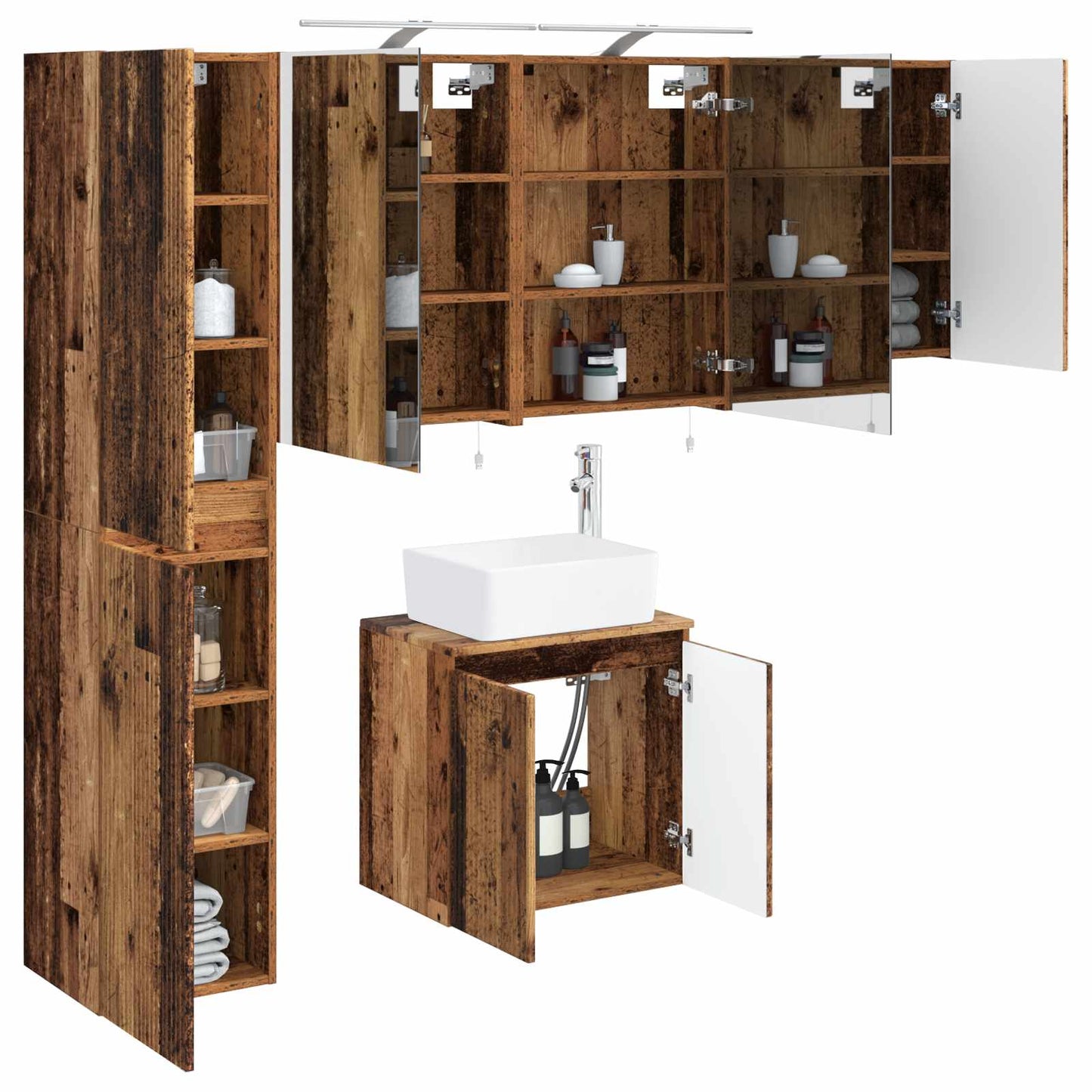 Bathroom Cabinet Set 5 pcs Old Wood 50 x 14.5 x 70 cm