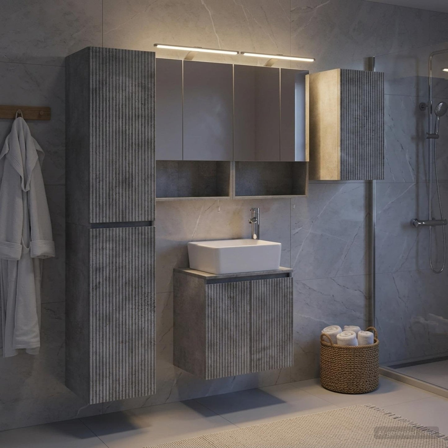 Bathroom Cabinet Set 5 pcs Concrete Grey 50 x 14.5 x 70 cm