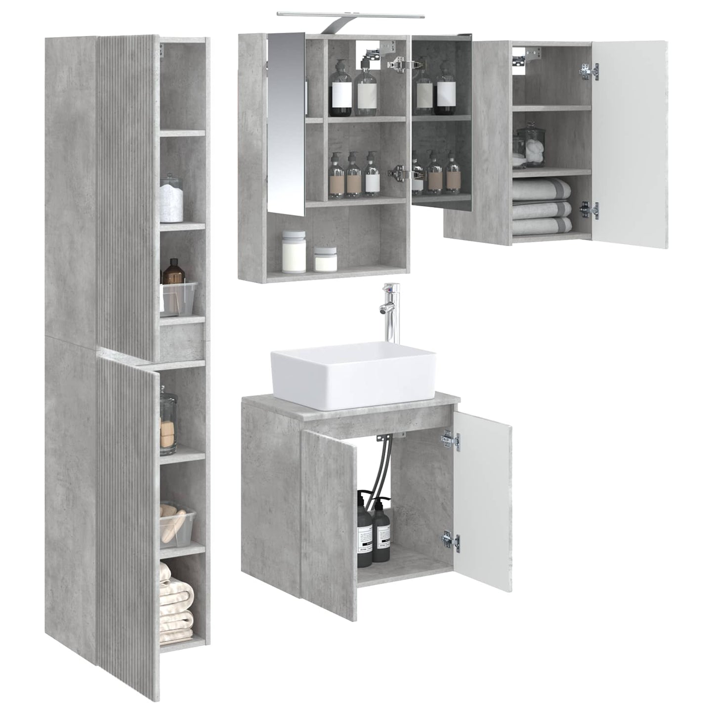 Bathroom Cabinet Set 5 pcs Concrete Grey 50 x 14.5 x 70 cm