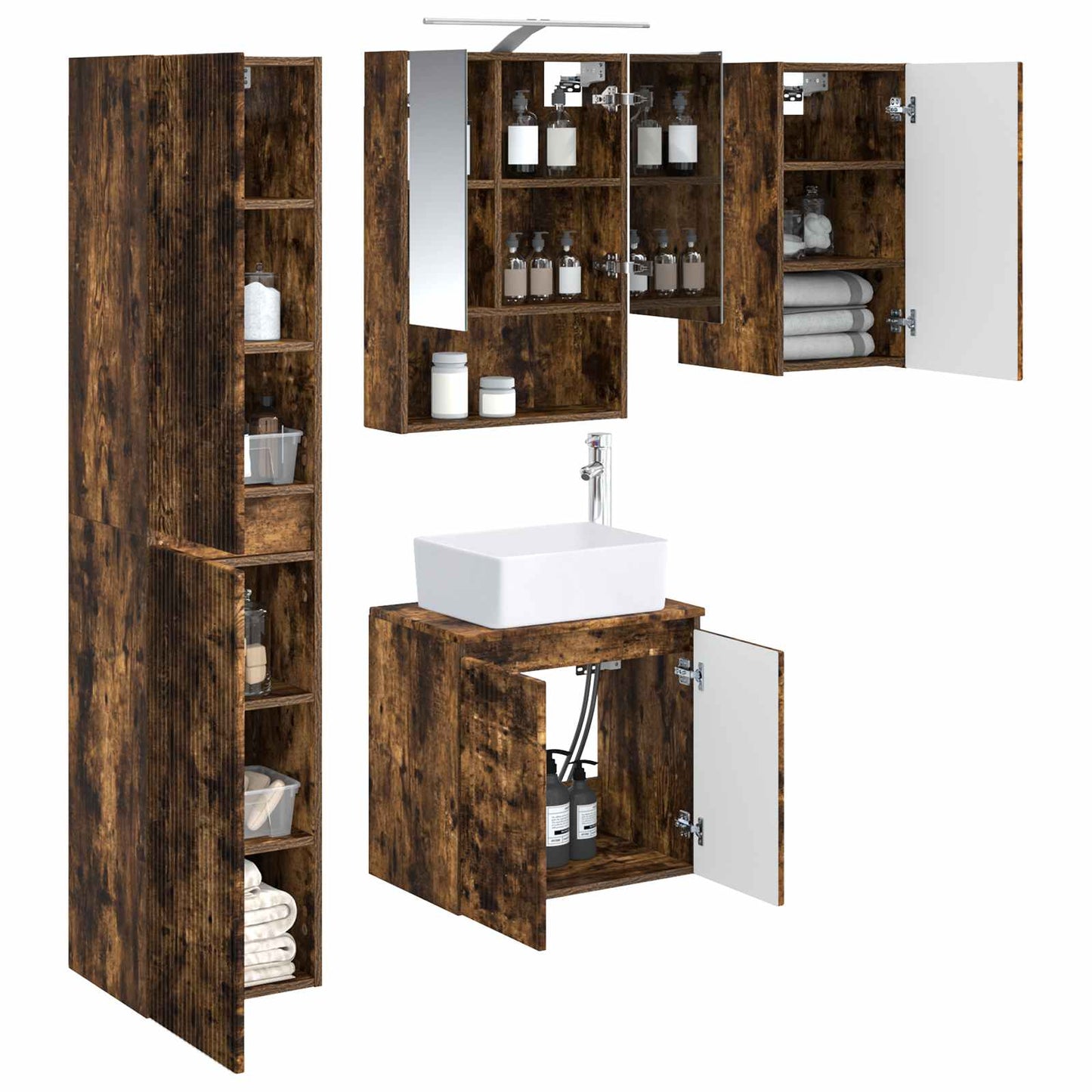 Bathroom Cabinet Set 5 pcs Smoked Oak 50 x 14.5 x 70 cm