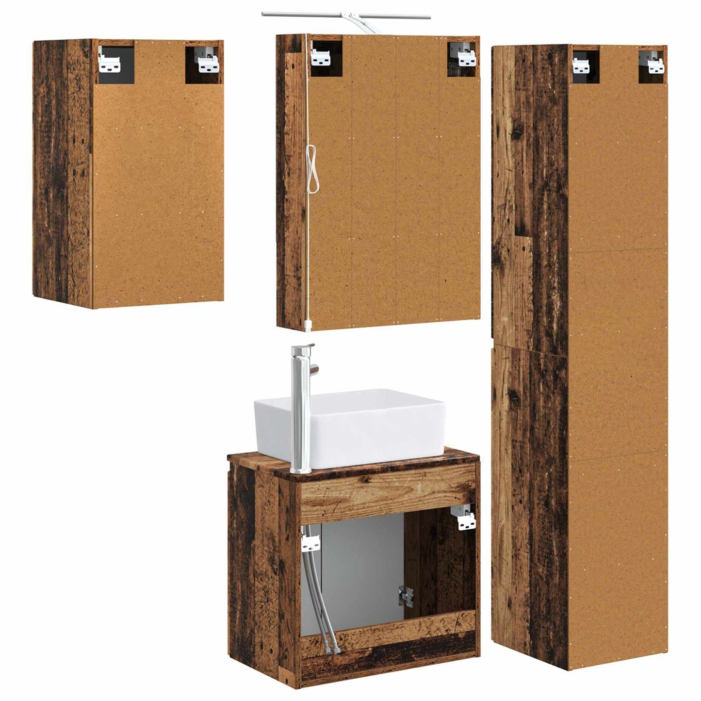Bathroom Cabinet Set 5 pcs Old Wood 50 x 14.5 x 70 cm