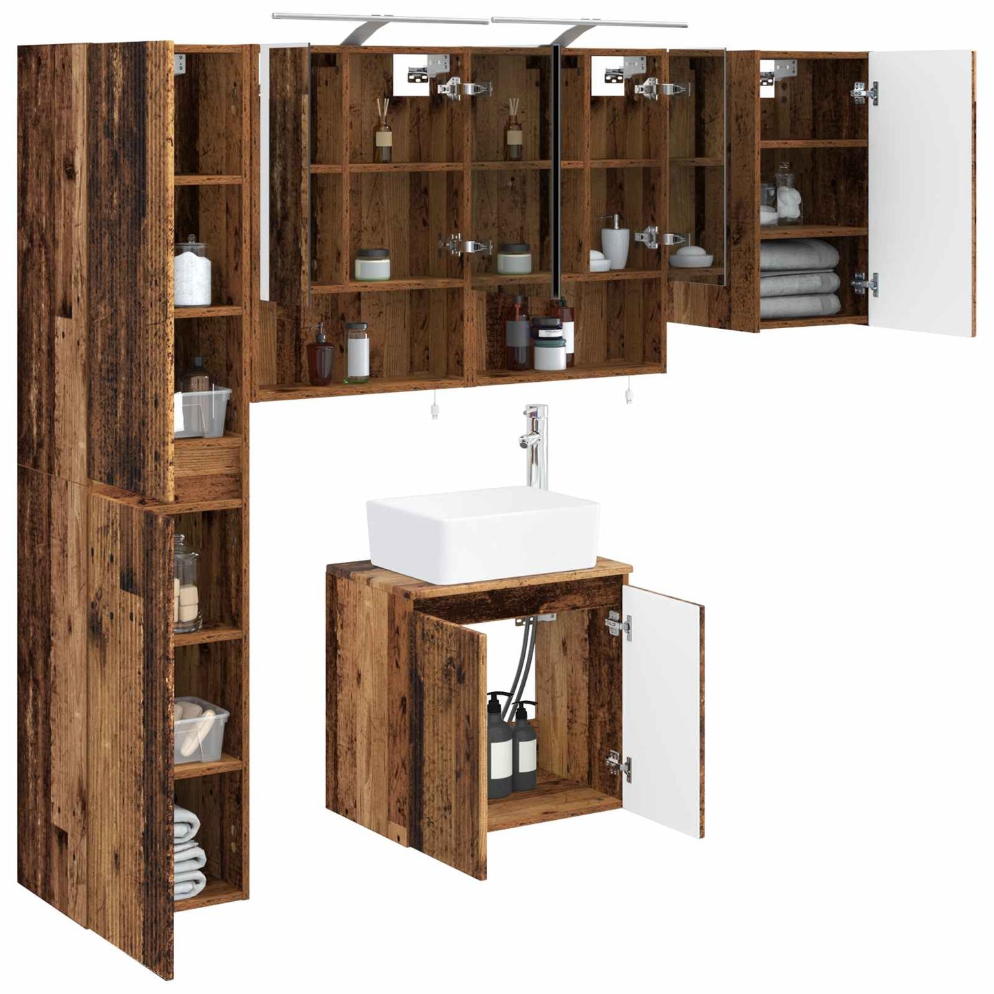 Bathroom Cabinet Set 5 pcs Old Wood 50 x 14.5 x 70 cm